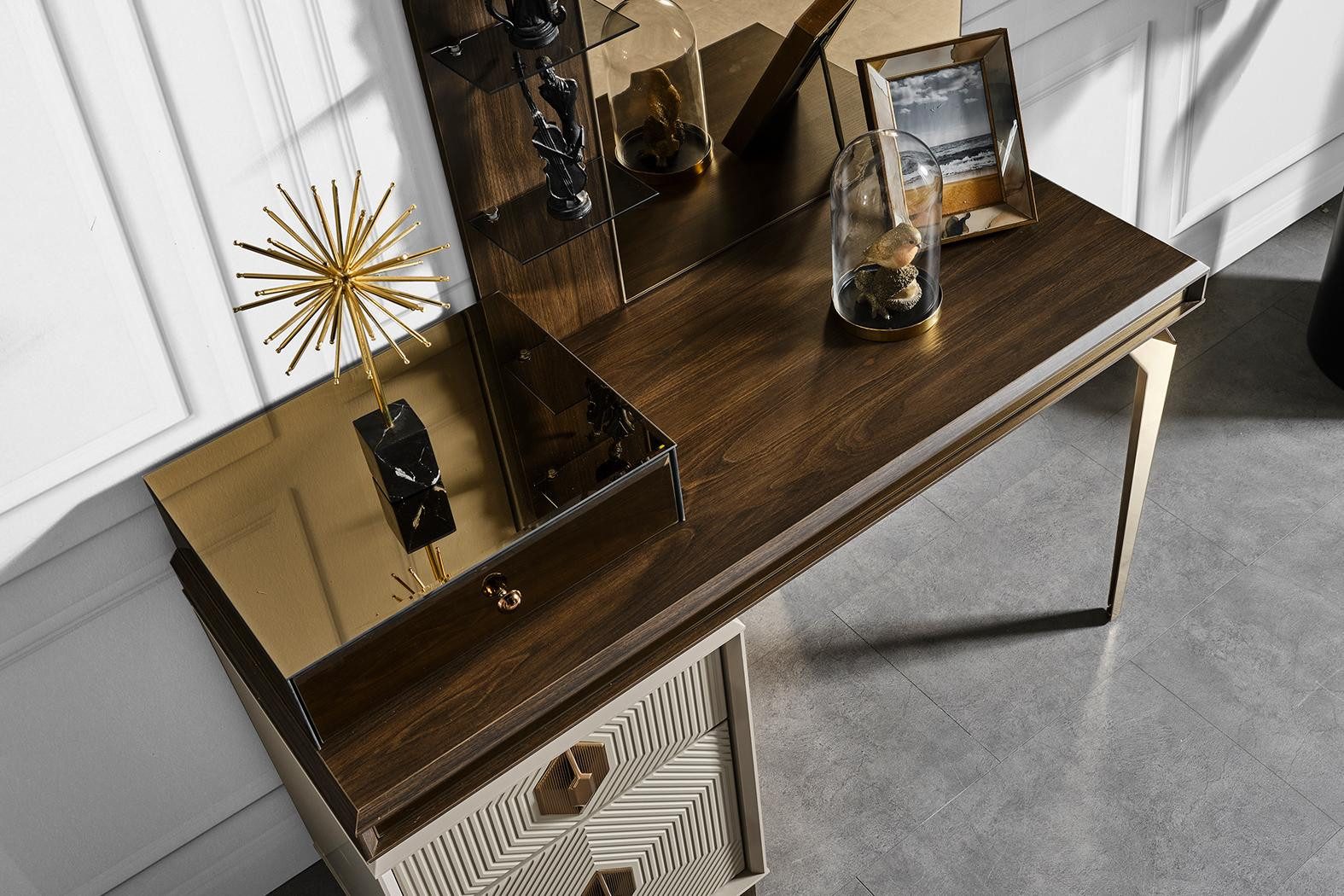 Xlmoebel Schminktisch Designer Spiegel und Schminktisch in Weiß-Braun mit Schubladen (1-St., 2tlg. Schlafzimmer Set (Schminktisch mit Spiegel), Hergestellt in Europa