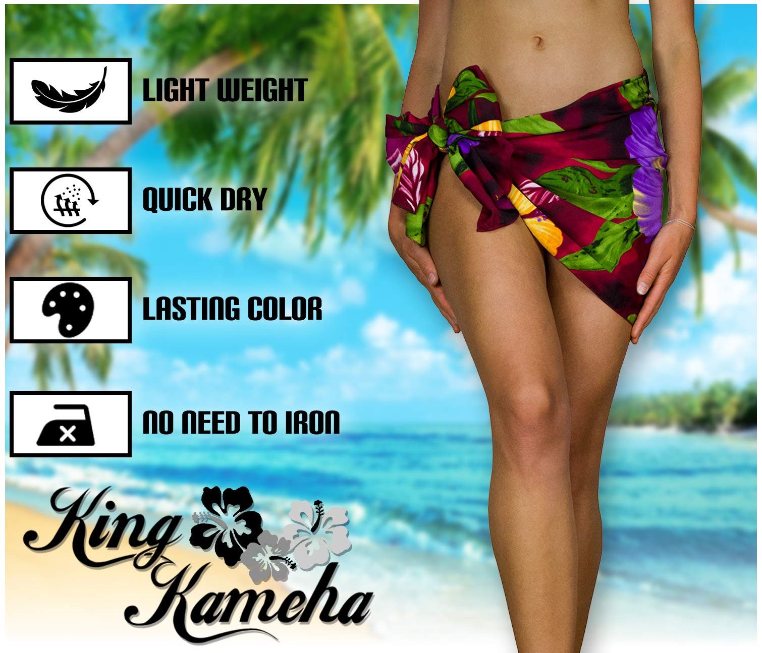King Kameha Sarong Big Flower Funky Hawaii-Sarong Pareo Cover-Up Strand Damen Bikini, Pareo Cover-Up