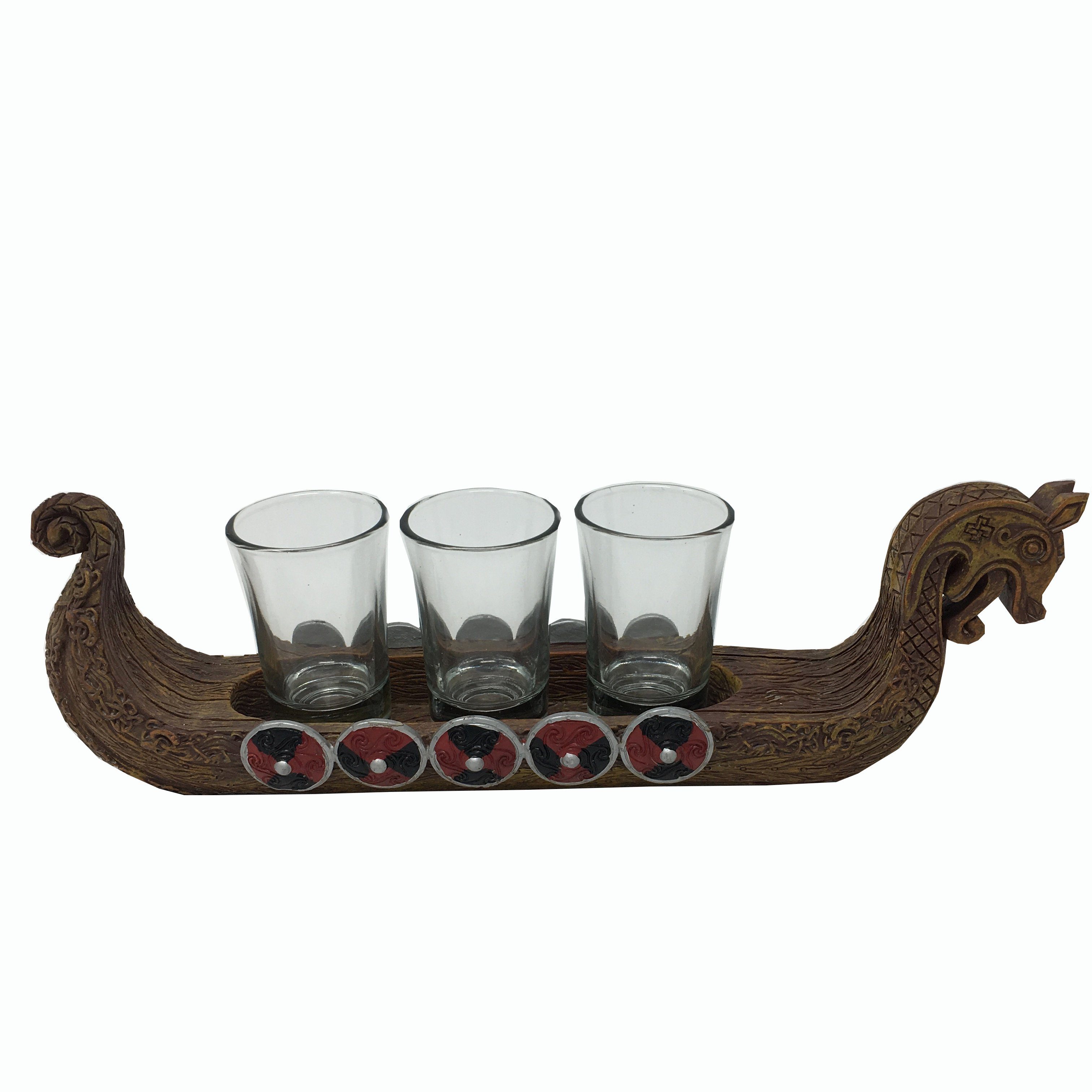 Schnapsglas Wikinger Schiff inklusive 3 Shotgläser - Wikinger, Shotgläser