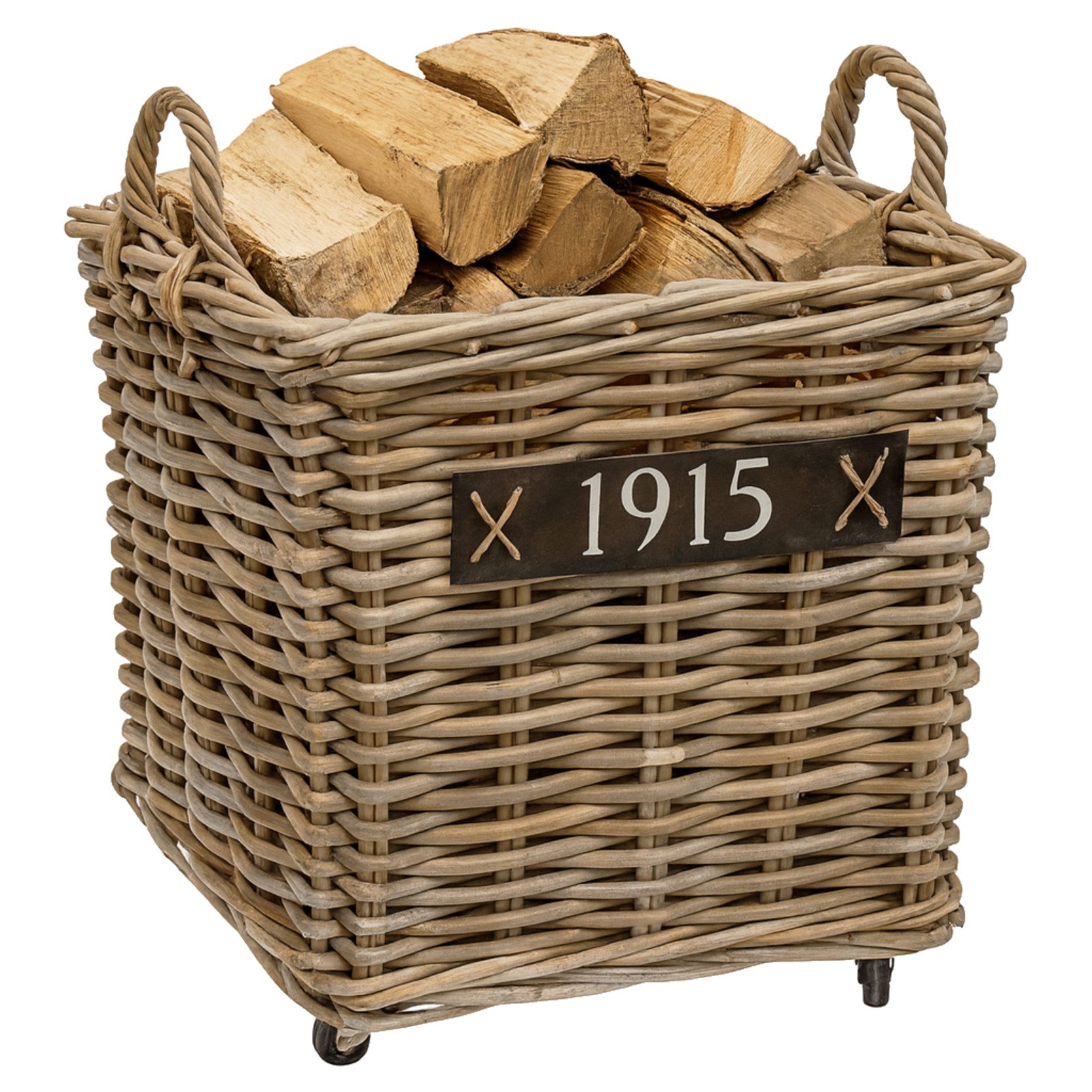 Van der Leeden Kaminholzkorb Feuerholzkorb Brennholz Rattan Rollen Handmade Groß / Klein (1 St), Feuerholzkorb, 50x50x45cm, Holzkorb, Handmade, Rattan