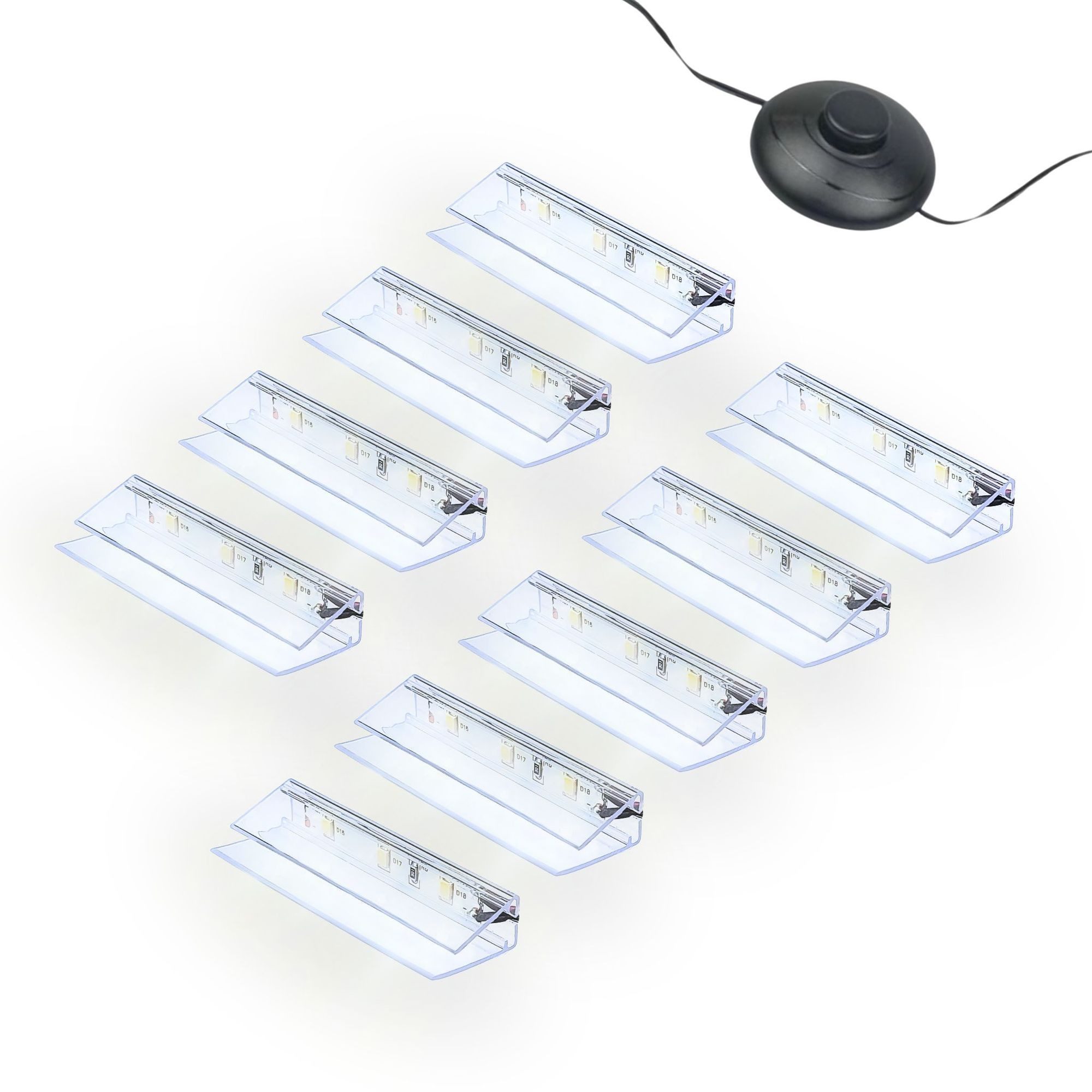 kalb LED Glaskantenbeleuchtung LED Glaskantenbeleuchtung Clip Set 3000K/5000K Transparent Plug & Play, 9er Set kaltweiß