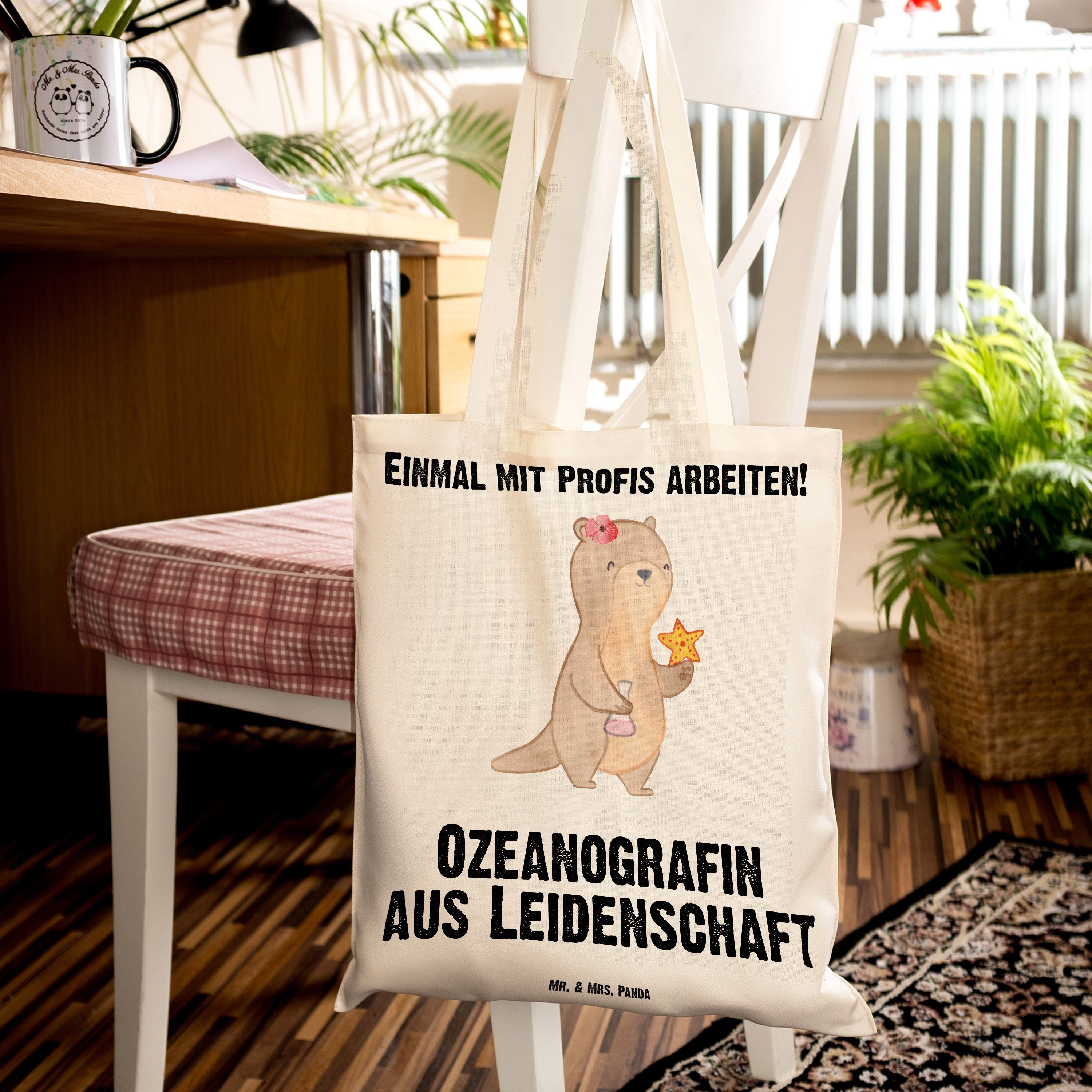 Mrs. Panda Geschenk, Leidenschaft aus Transparent - & Ozeanografin (1-tlg) Meeresforsche - Tragetasche Mr.