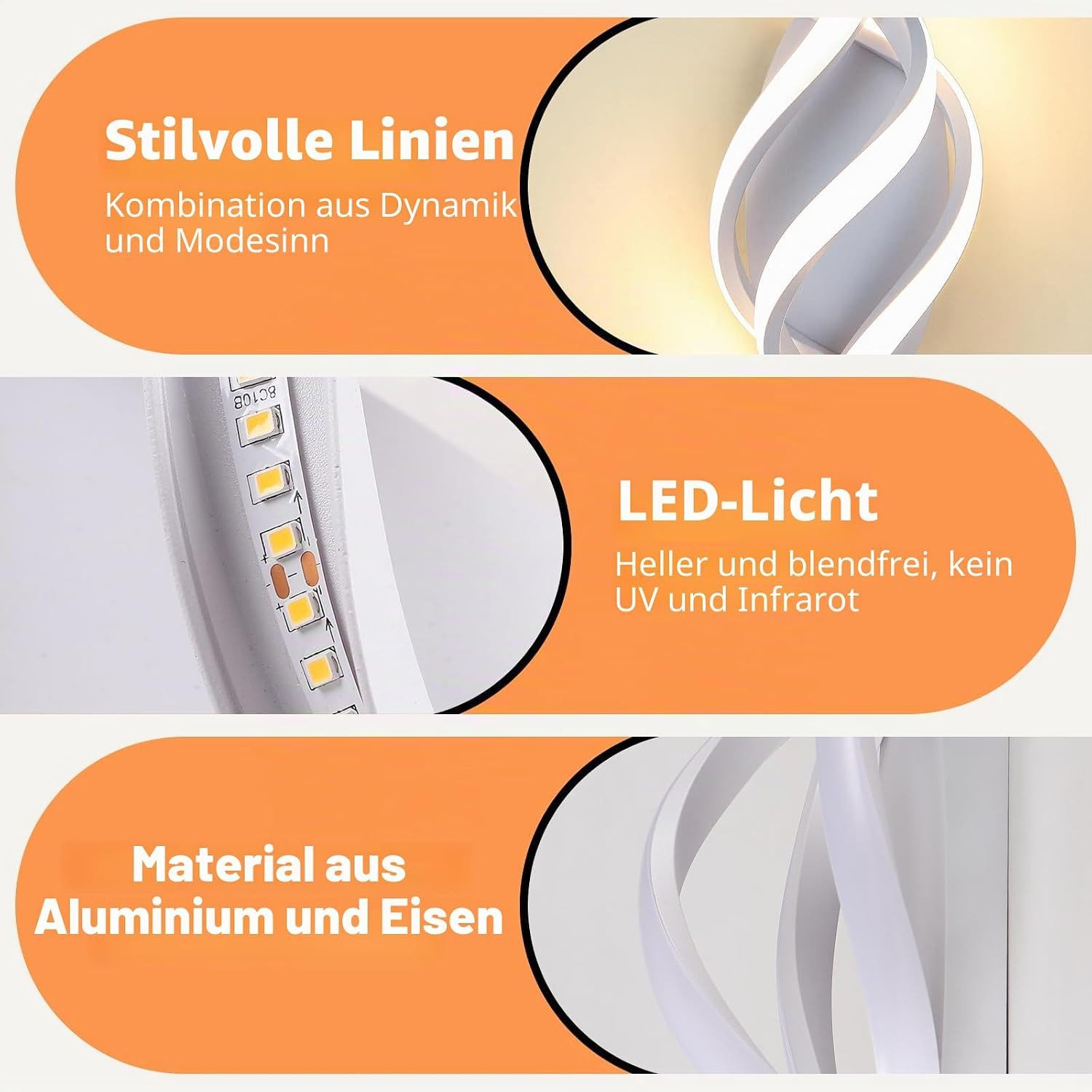 BlingBin LED Wandleuchte Warmweiß Wandlampe 32cm Innen 21W 3360LM Wandbeleuchtung 3000K, LED fest integriert, Warmweiß, mit zusätzlichem Lichtring am Baldachin – Bild 4 von 5