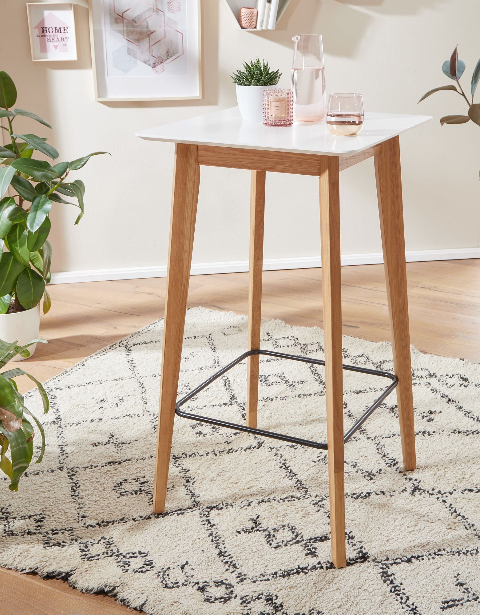 FINEBUY Bartisch FB19386 Stehtisch 60x110x60cm Weiß Skandinavisch Eiche Tisch (Partytisch Skandinavisch, Bistrotisch Messetisch), 60x110x60 cm Weiß Eckig, Bartisch für 4 Personen