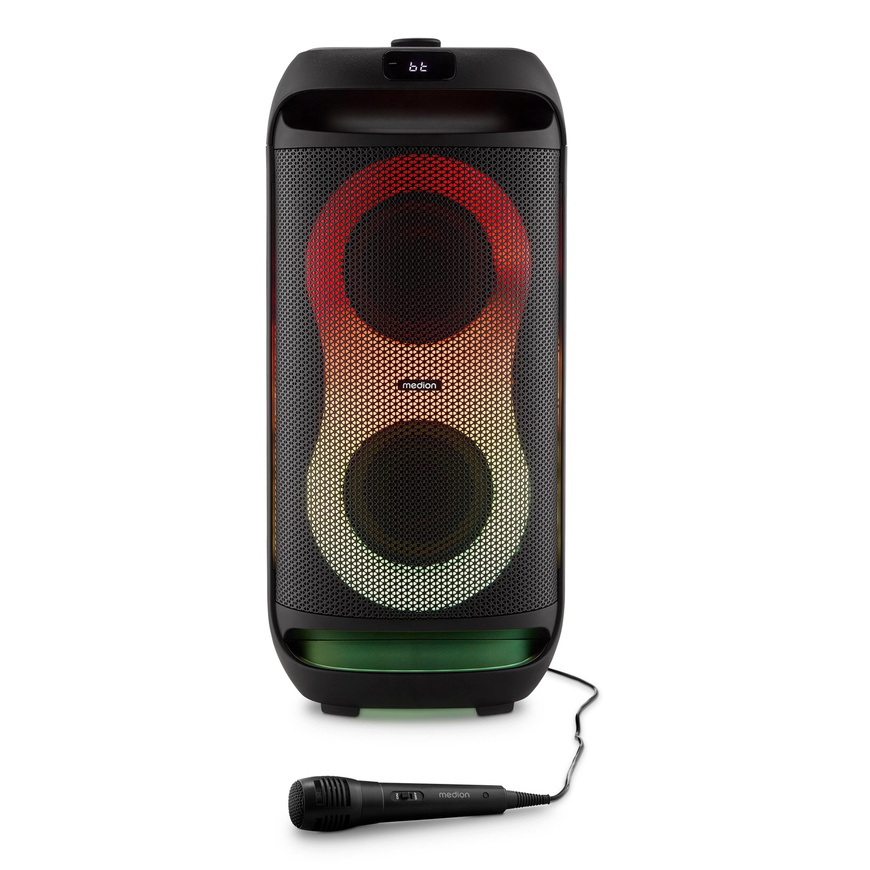 Medion® MEDION LIFE PE-2 Plus (MD400002) Lautsprecher (Bluetooth, 60 W, True Wireless Stereo(TWS), LED-Beleuchtung an der Front & Tragegriffen)
