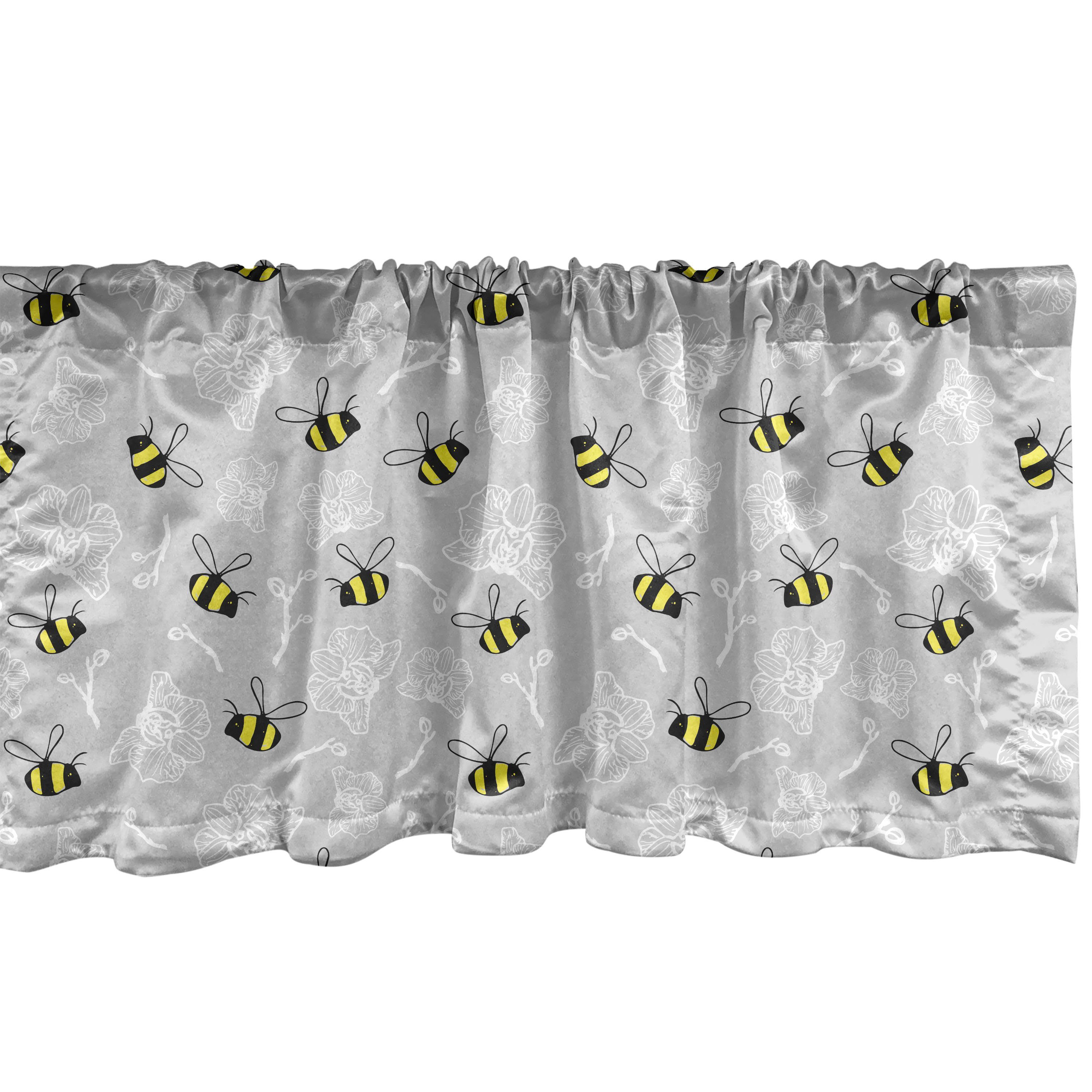 Scheibengardine Vorhang Volant für Küche Schlafzimmer Dekor mit Stangentasche, Abakuhaus, Microfaser, Entomologie Hummeln und Orchideen