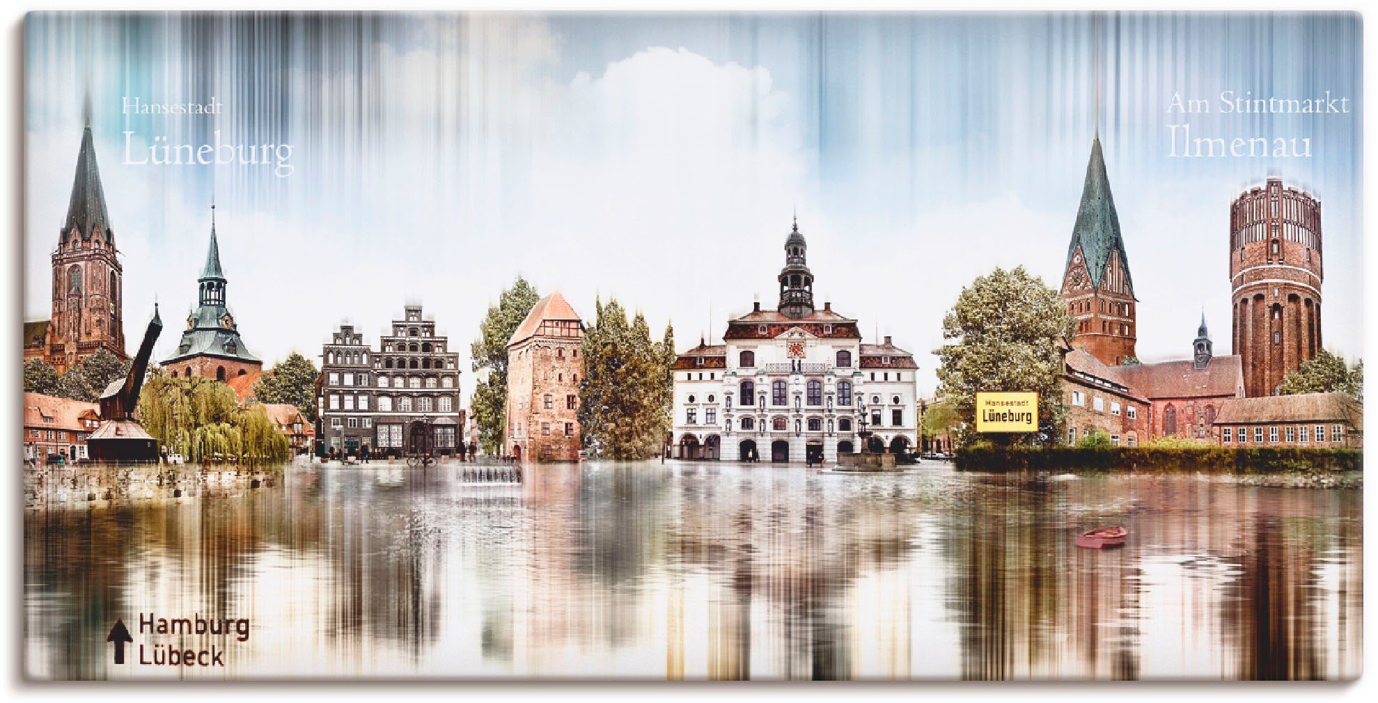 Artland Wandbild Lüneburg Collage, (1 als Größen Leinwandbild, Wandaufkleber in versch. Poster oder St), Deutschland Abstrakte Skyline