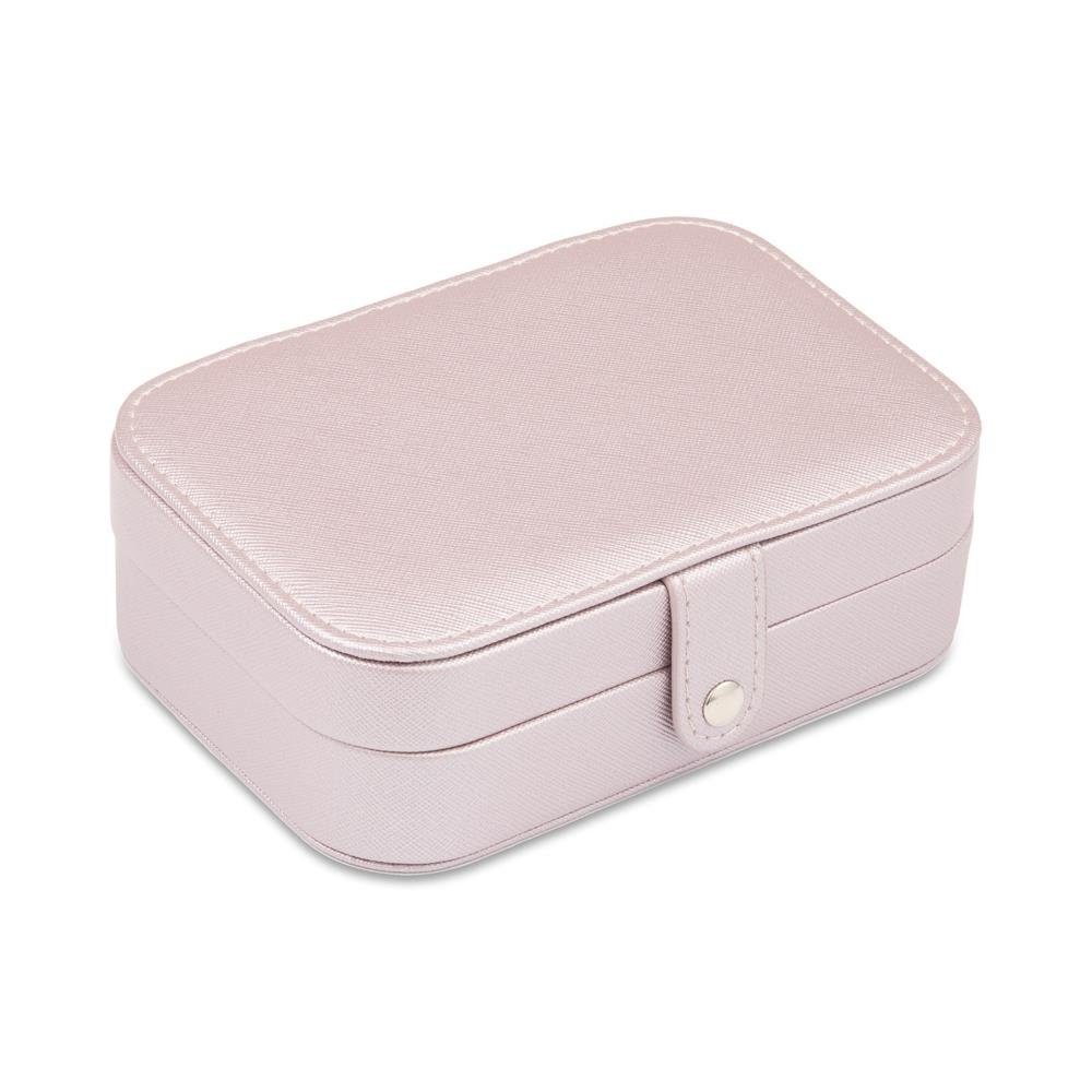 JEWLIX Schmuckkasten Aus Kunstleder in Rosa-Metallic, Knopfverschluss und Spiegel GET0051