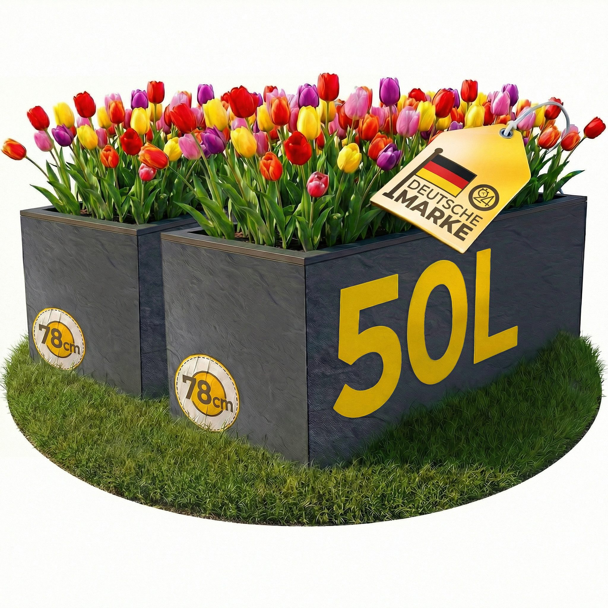 ONDIS24 Pflanzkübel Ondis24 Blumenkübel Vulkano, 50L Blumenkasten (2 St), mit cleverem Wasserspeicher am Boden