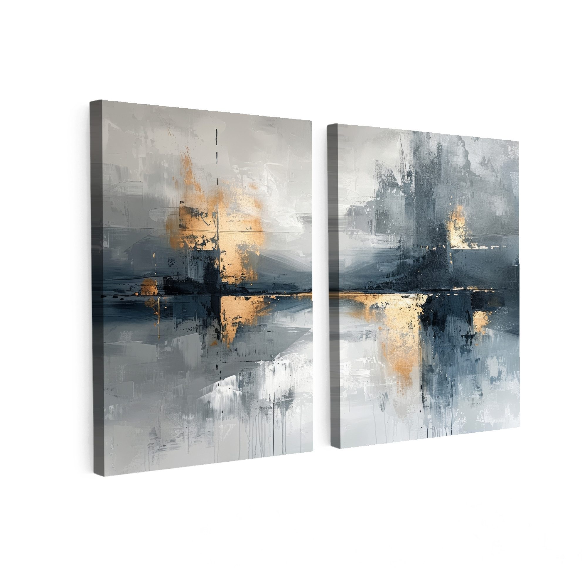 MuchoWow Leinwandbild Abstrakt - Grau - Gold - Modern, Fotodruck (2 St), Wa günstig online kaufen