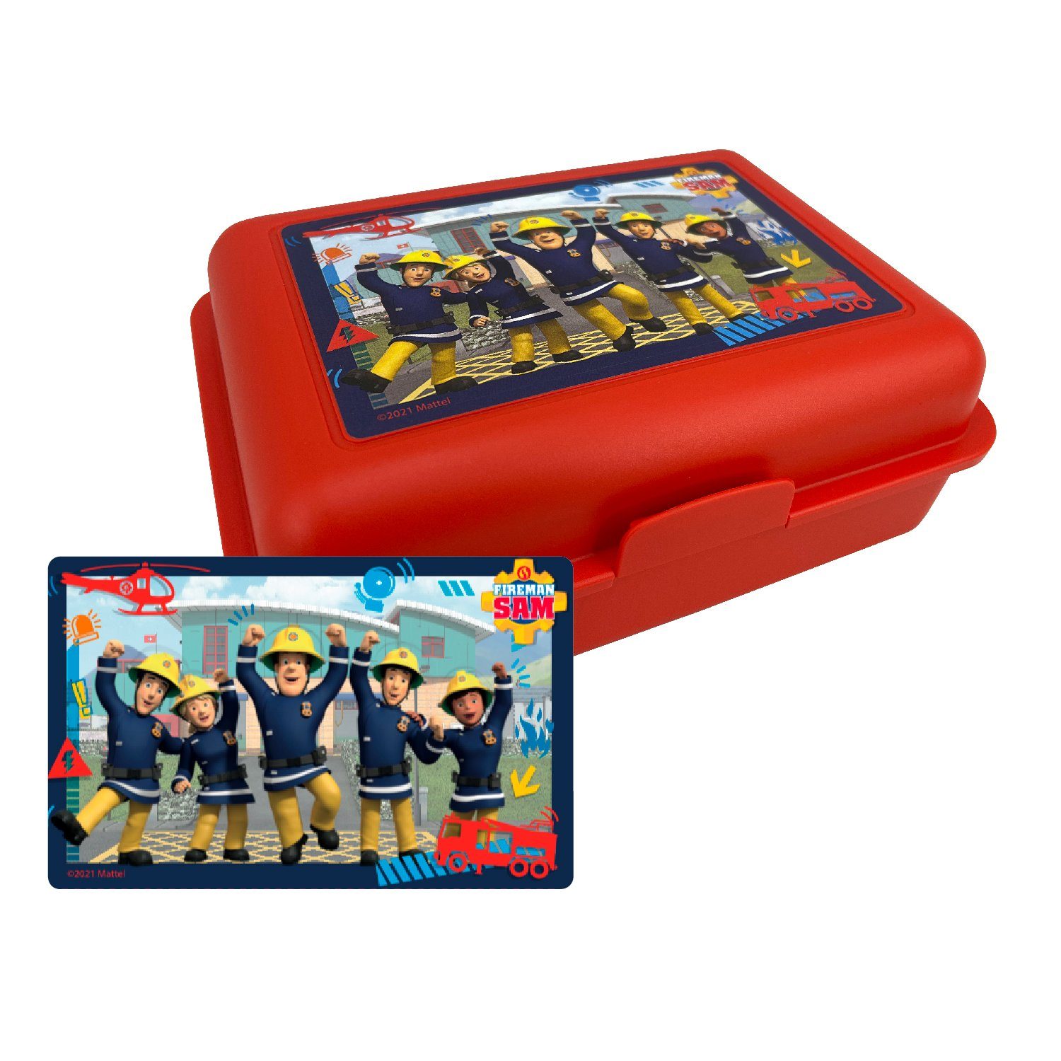 United Labels® Feuerwehrmann Lunchbox (PP) - Kunststoff Sam Brotdose Rot, mit Team Trennwand