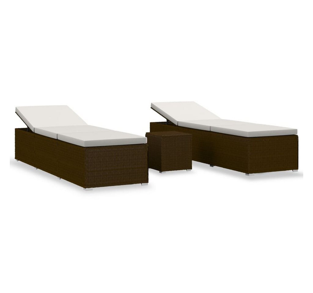 Thumbnail - vidaXL Wellnessliege 2er Set Gartenliege Sonnenliegen mit Tisch Korbliege Rattan Braun Aufl