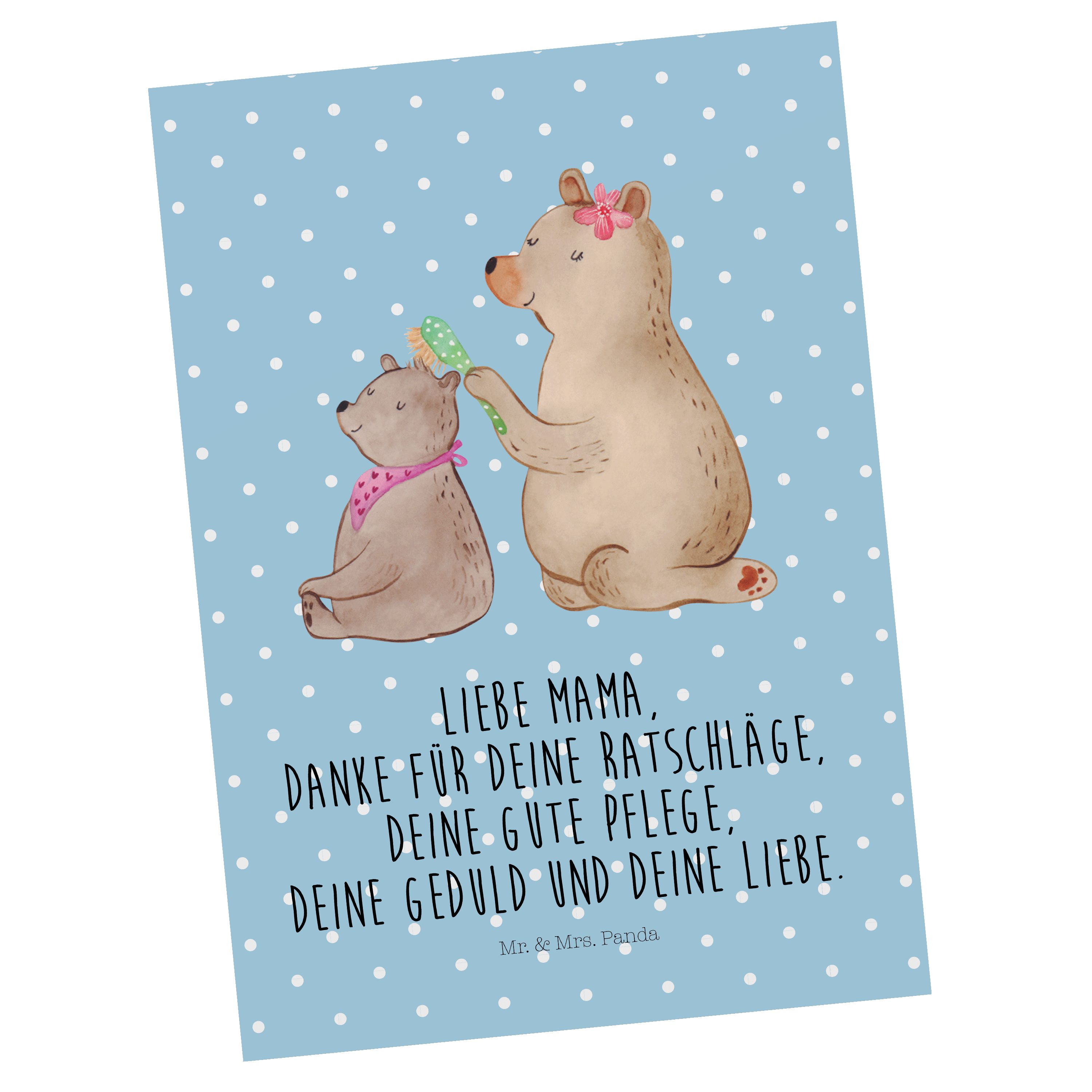 Mr. & Mrs. Panda Postkarte Bär Kind - Blau Pastell - Geschenk, Dankeskarte, Familie, Bären, Oma, Matt Rückseite