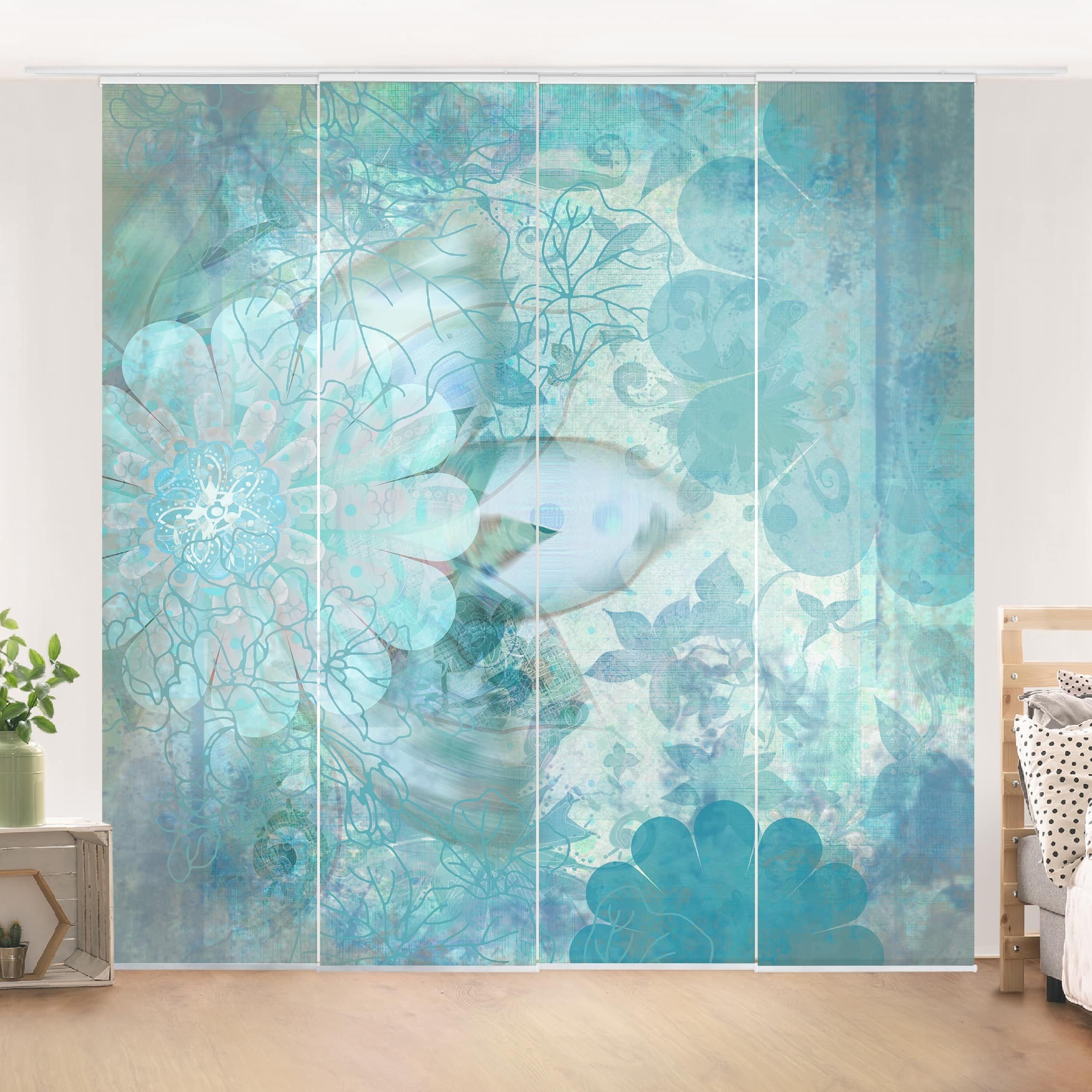 Bilderdepot24 Schiebegardine modern Flächenvorhang blickdicht Winterblumen, günstig online kaufen