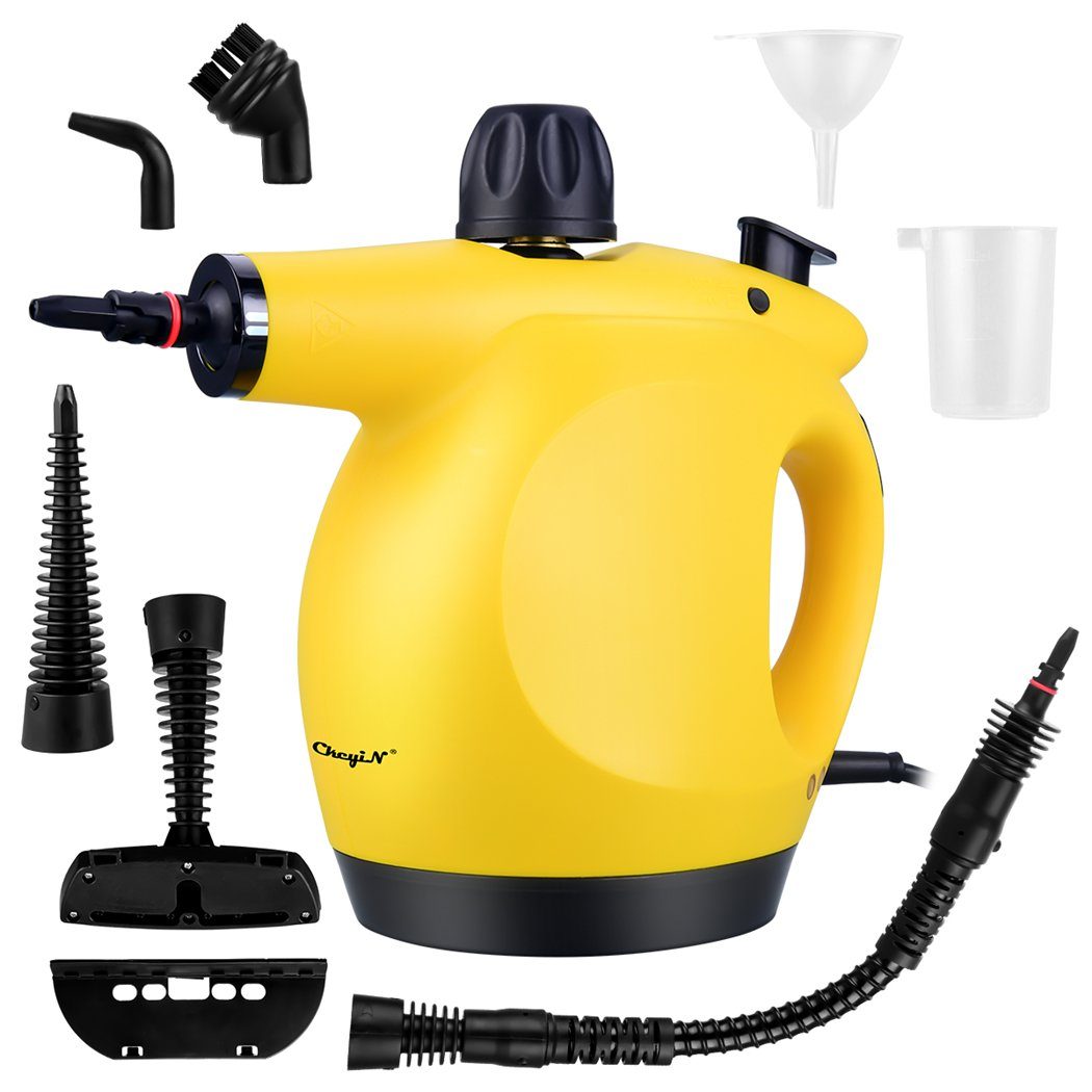CkeyiN Handdampfreiniger mit 450ml Wassertank 3,2 bar Hochdruck 9 Zubehörteilen multifunktional, 1250 W, zur chemiefreien Reinigung von Fliesenfugen, Herdplatten, Badezimmern
