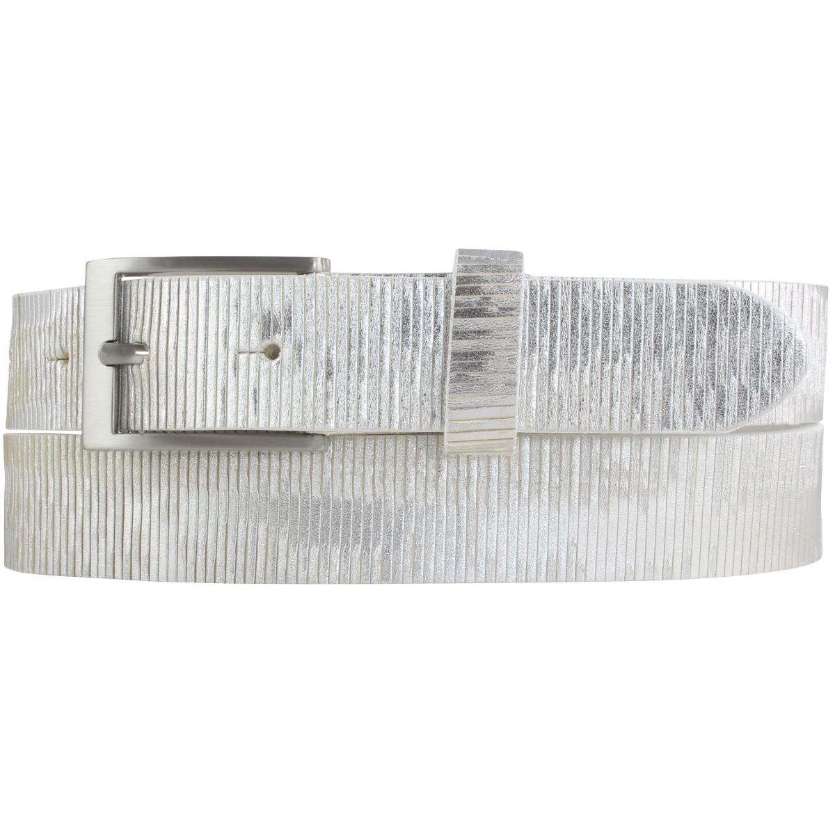 BELTINGER Ledergürtel Gürtel aus Vollrindleder Metall-Optik 3 cm - Leder-Gürtel Metallic-Loo Weiß, Silber