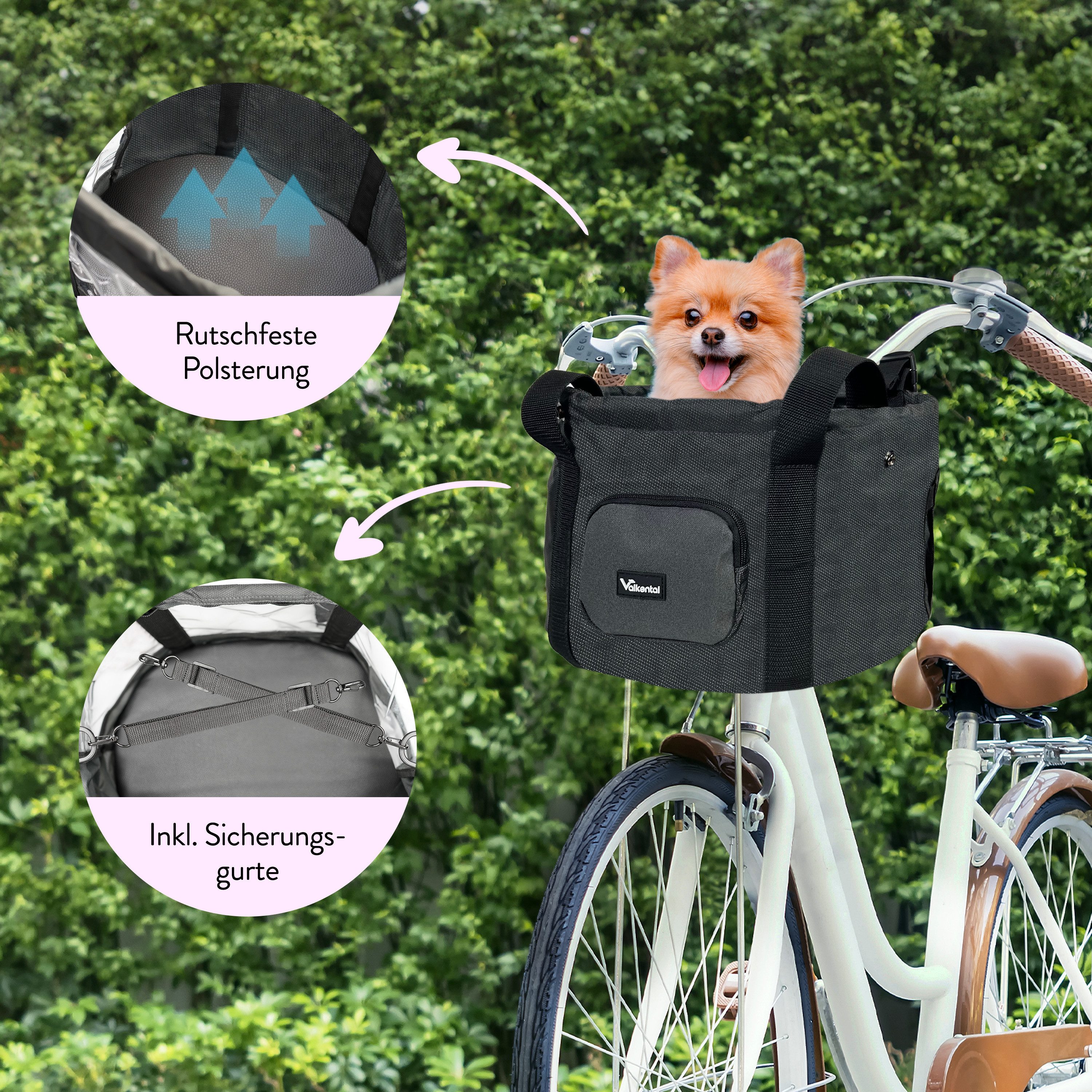 Valkental Tierfahrradkorb Fahrradkorb für Hunde