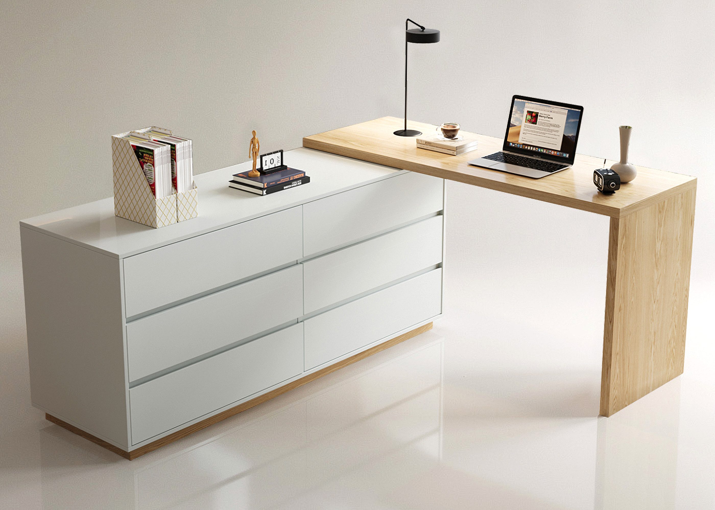 oleyluckidea Schreibtisch L-Schreibtisch mit 6 Schubladen, verstellbar, Holz, 140×50×75 cm (Set, ein Tisch), Breite 140 cm