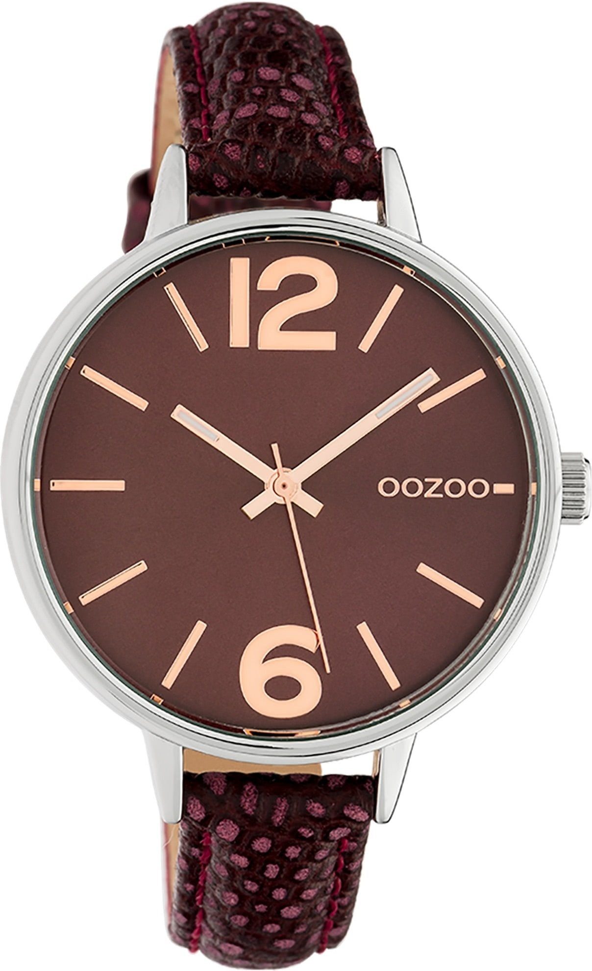 OOZOO Quarzuhr Oozoo Damen Armbanduhr OOZOO Timepieces, Damenuhr rund, groß (ca. 42mm), Lederarmband braun, Fashion