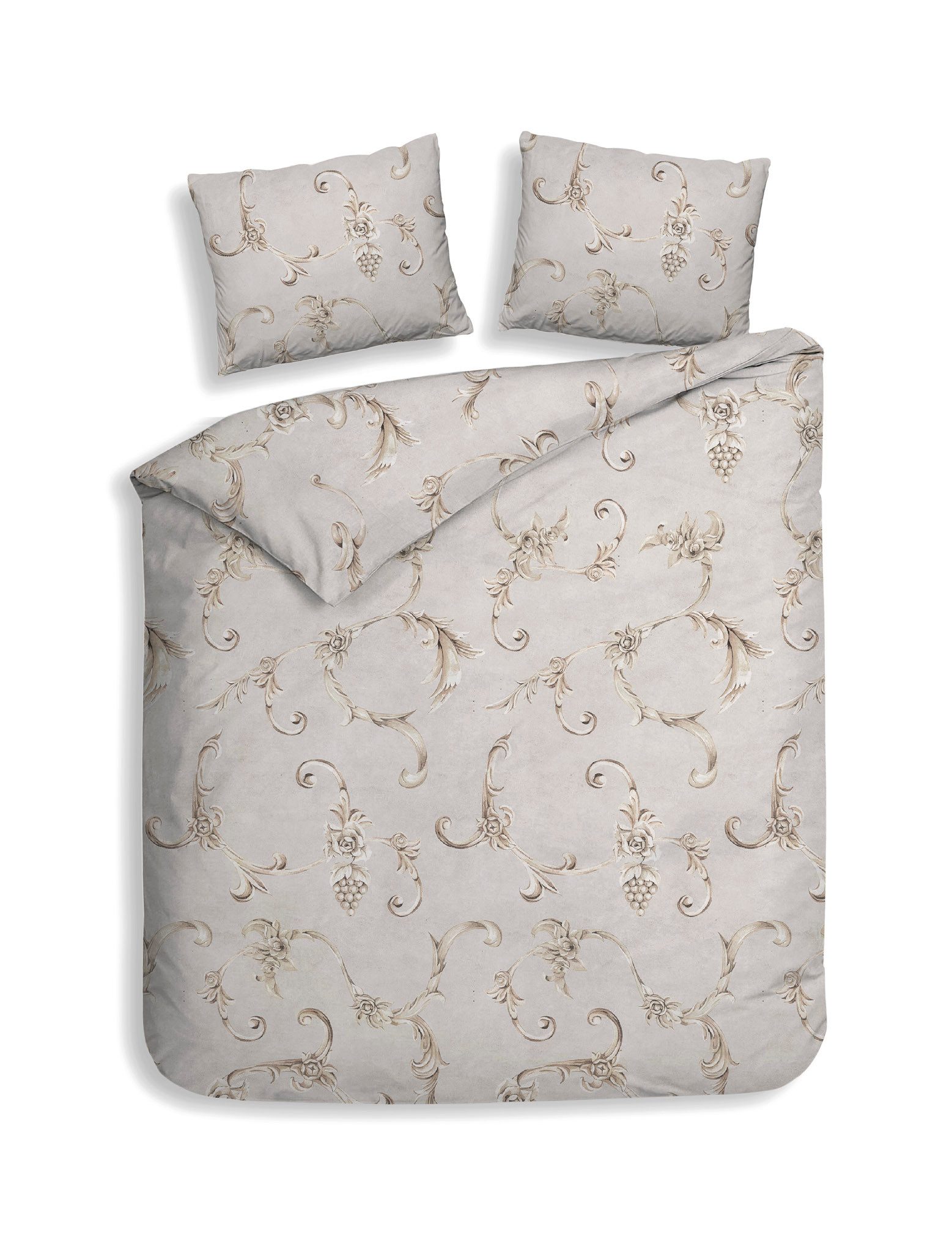 Heckett and Lane Bettwäsche Rosalie Dbo 240 Grey 240x220 Grey Ornament, Flanell, 3 teilig, Bettwäsche 240x220 Baumwolle Flanell Ornament Hotelverschluss