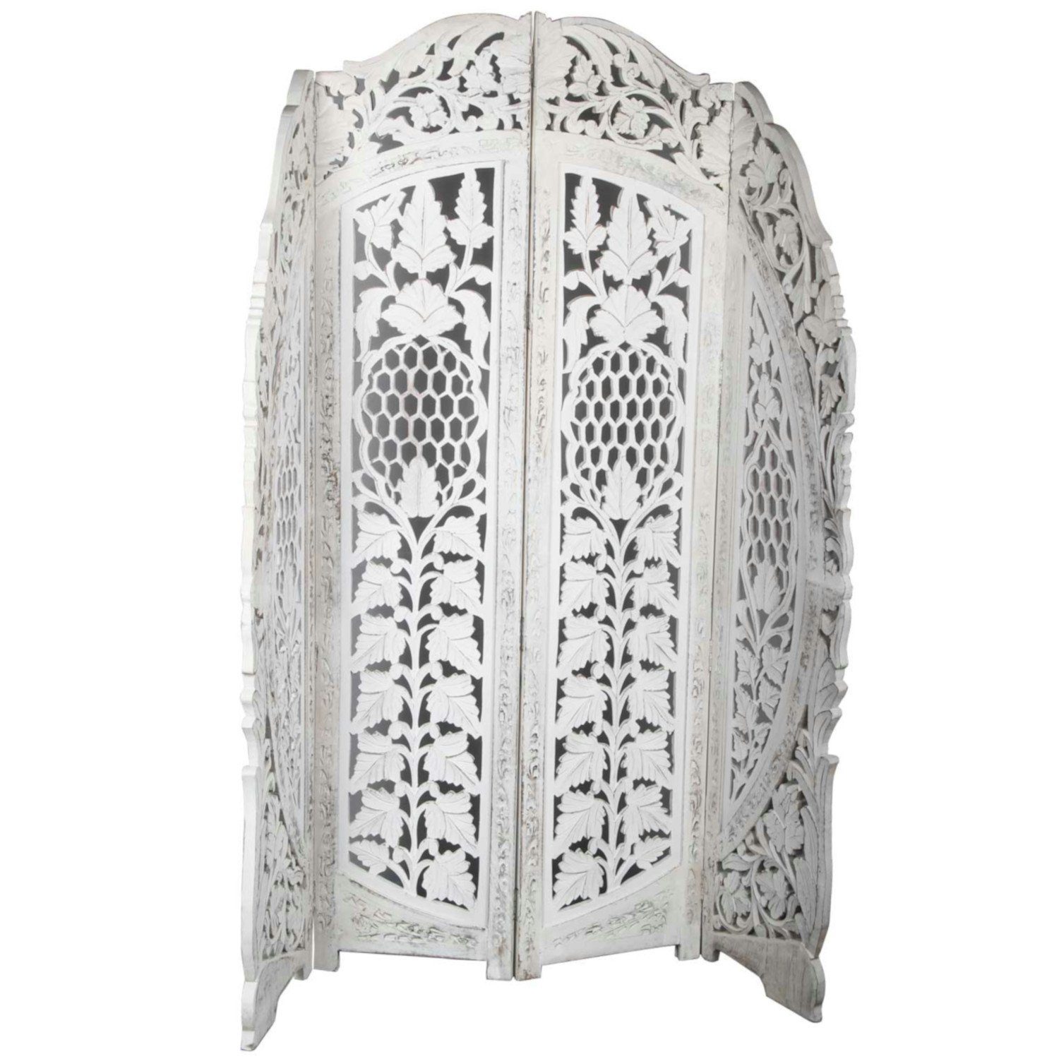 Casa Moro Paravent Orientalischer Paravent Raumteiler Samrina weiß 153x182 cm 4 teilig (aus Massiv-Holz & MDF handgeschnitzt, Orient Trennwand als Raumtrenner & schöne Dekoration, PV7020)