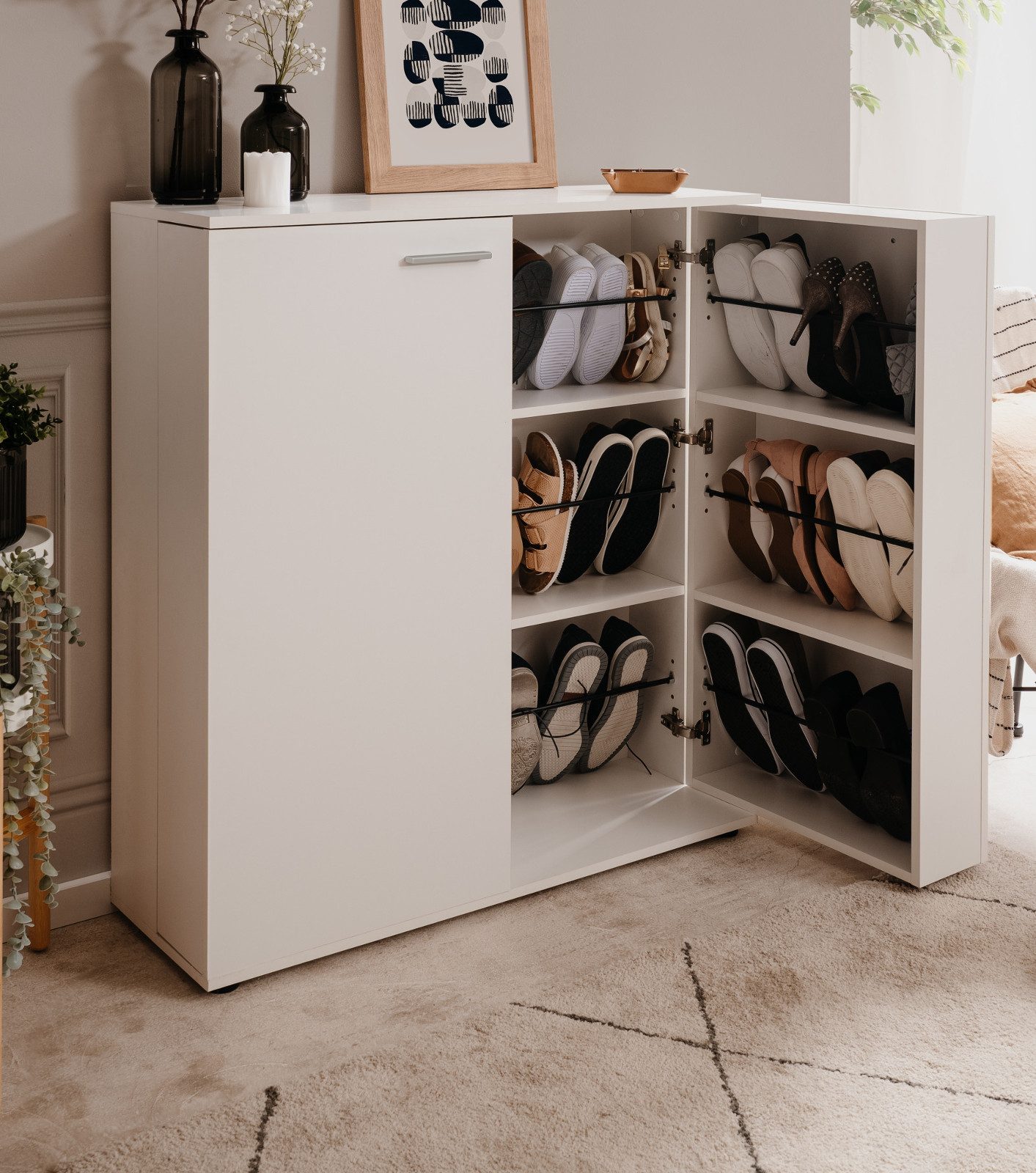 Furn.Design Schuhschrank Logu (Schuhkommode in weiß, 100 x 110 cm) bis zu 24 Paar Schuhe