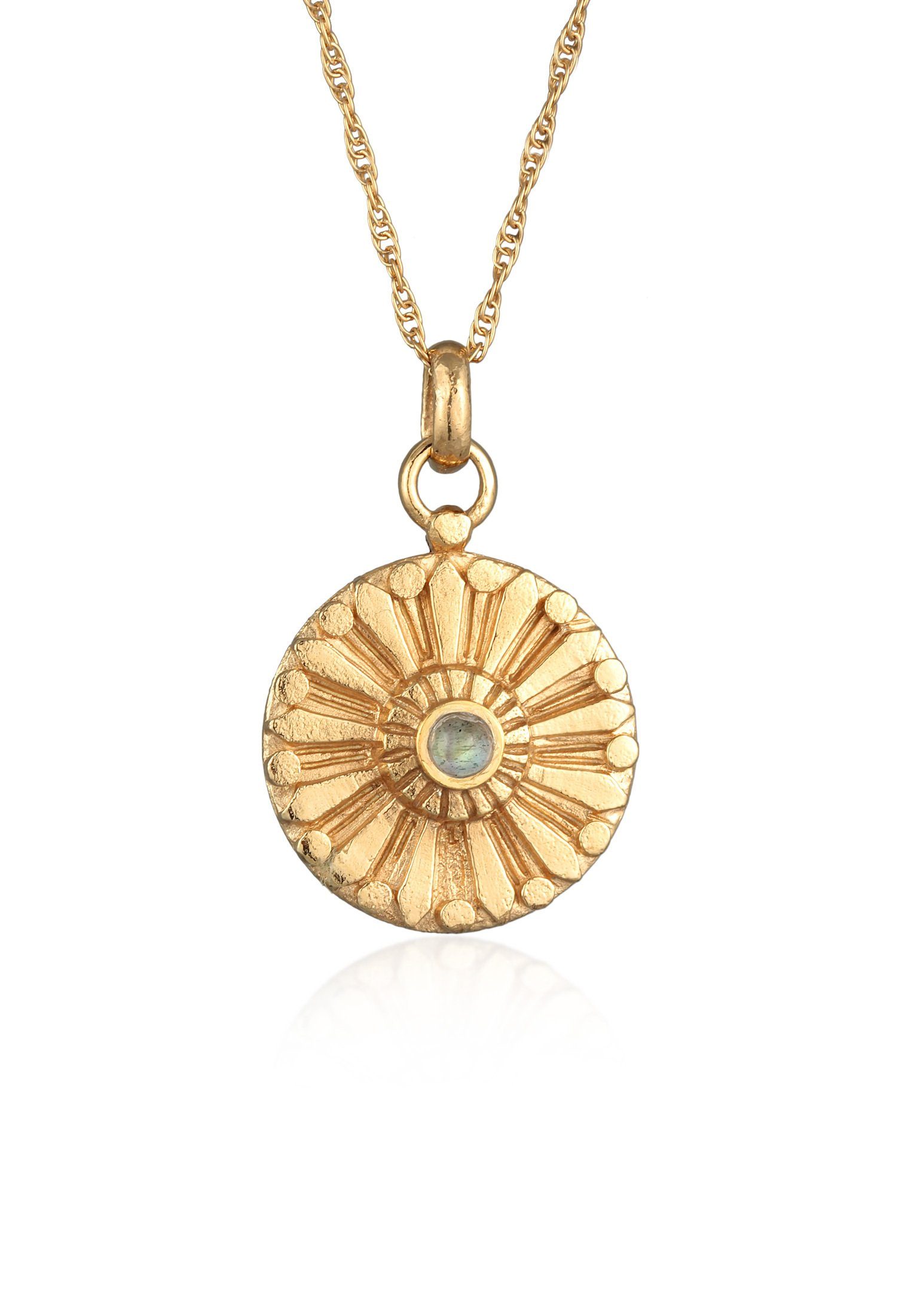 Valentinstagsgeschenk Elli Premium Kette mit Anhänger Antike Münze Sonne Labradorit 925 Silber, Münze, goldfarben