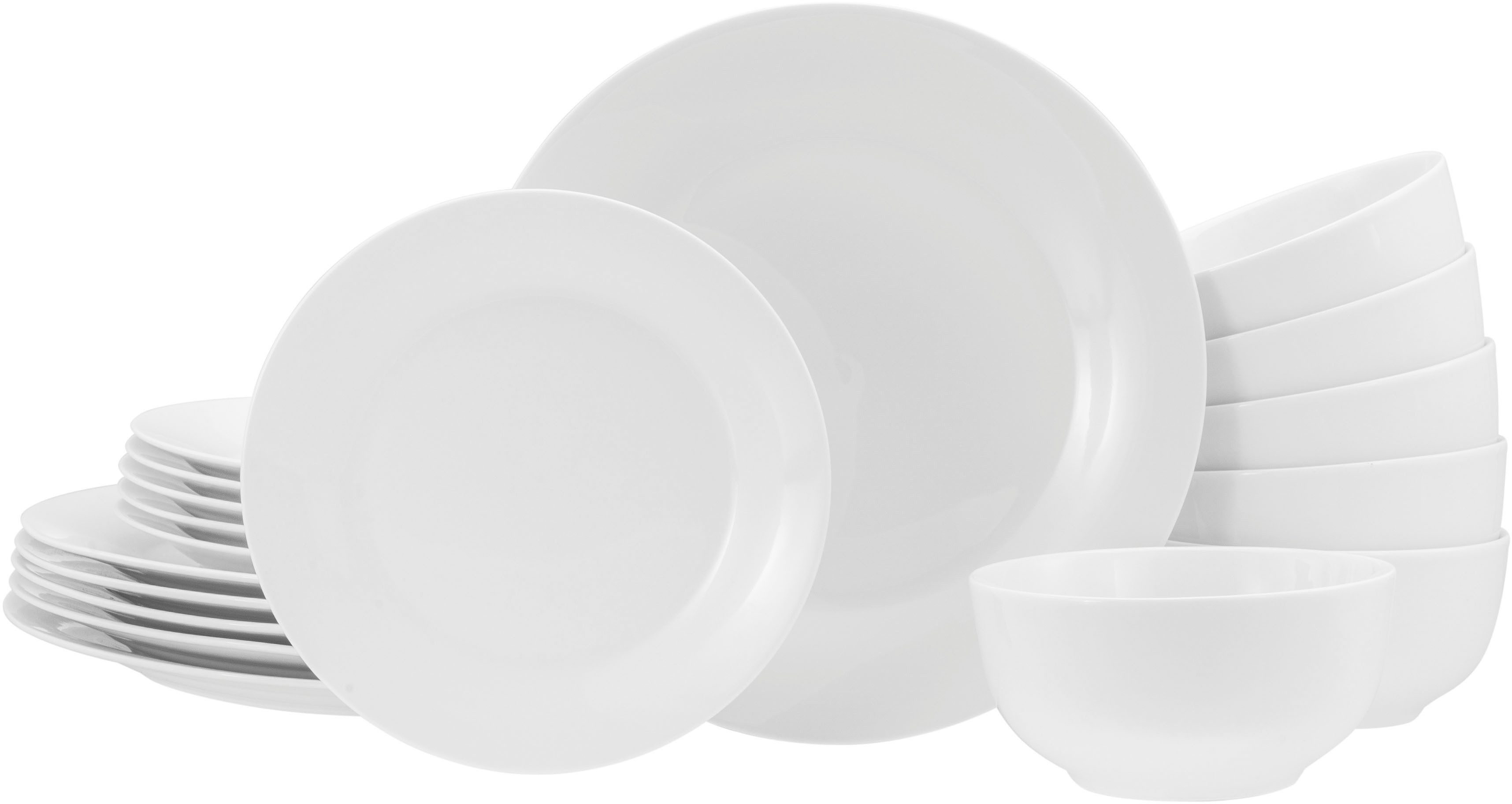 CreaTable Teller-Set BASE Weiß, Tellerset 18-tlg. (18-tlg), 6 Personen, Porzellan, Klassisch, Zeitlos, Der Alleskönner