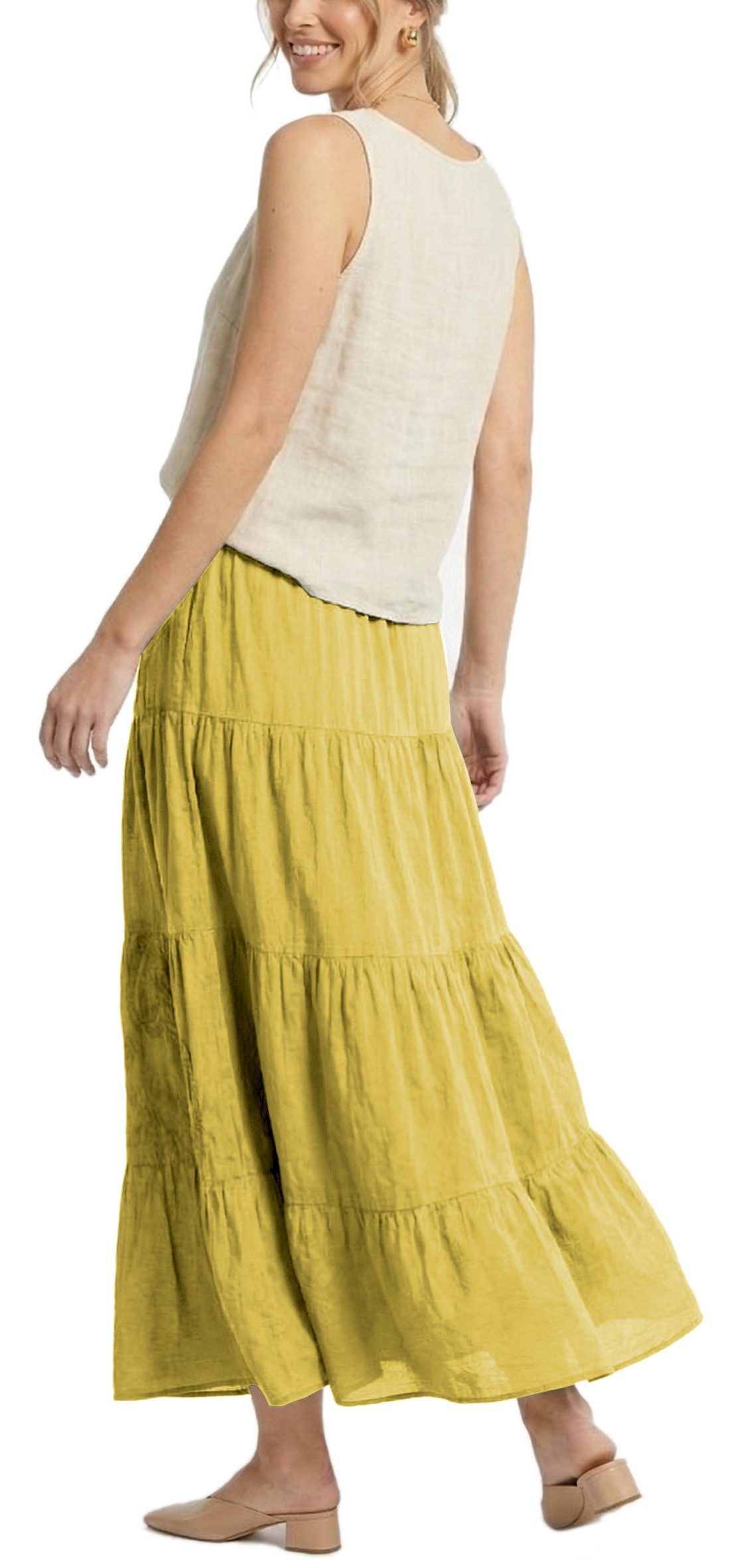 dy_mode Maxirock Damen Maxirock Unifarben A-Linien Sommerrock Boho-StyleStufenrock in Unifarbe