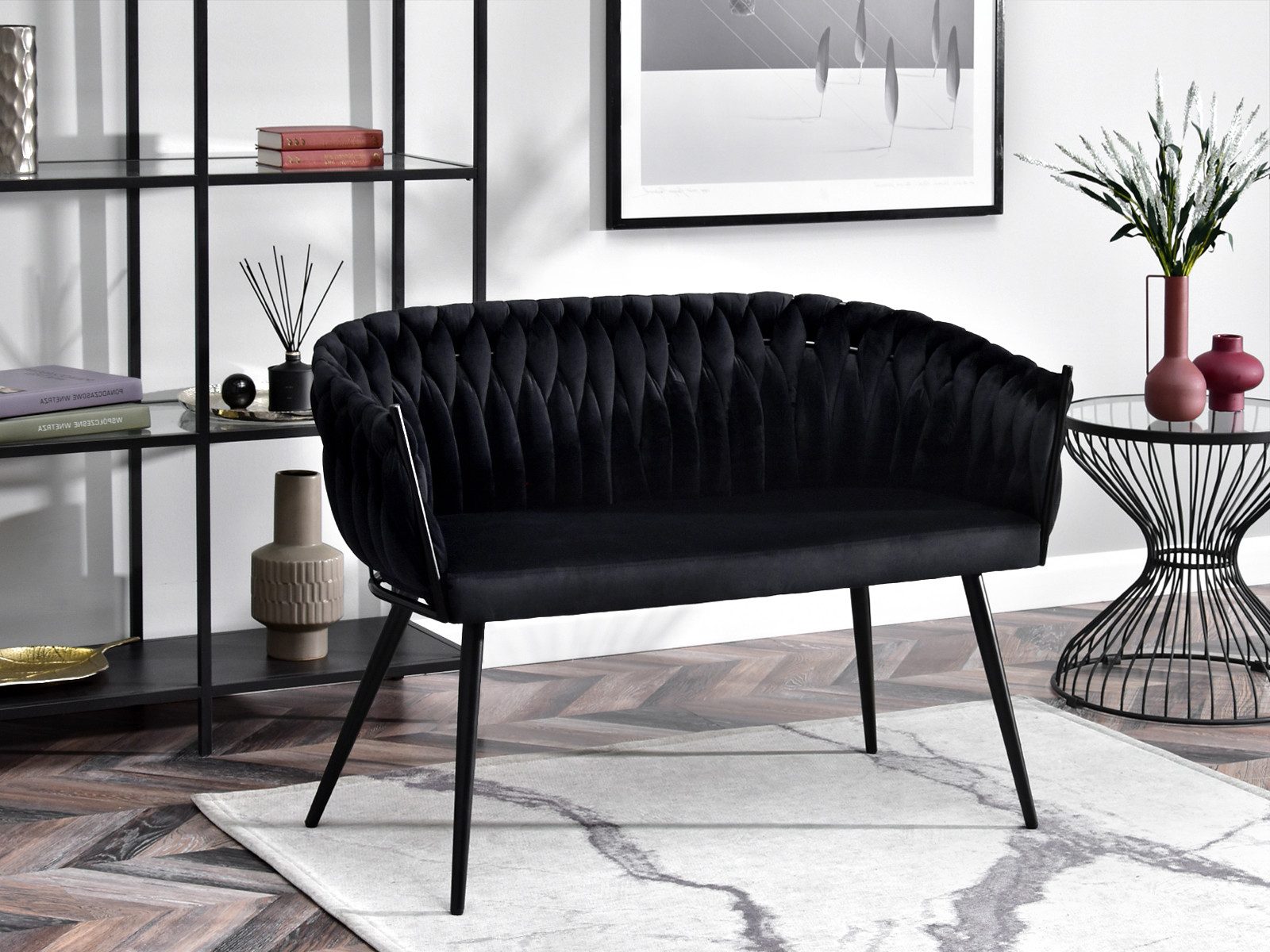 Compleo Polsterbank 2-Sitzer, Geflecht, velvet, ROSE perfekt für den Flur