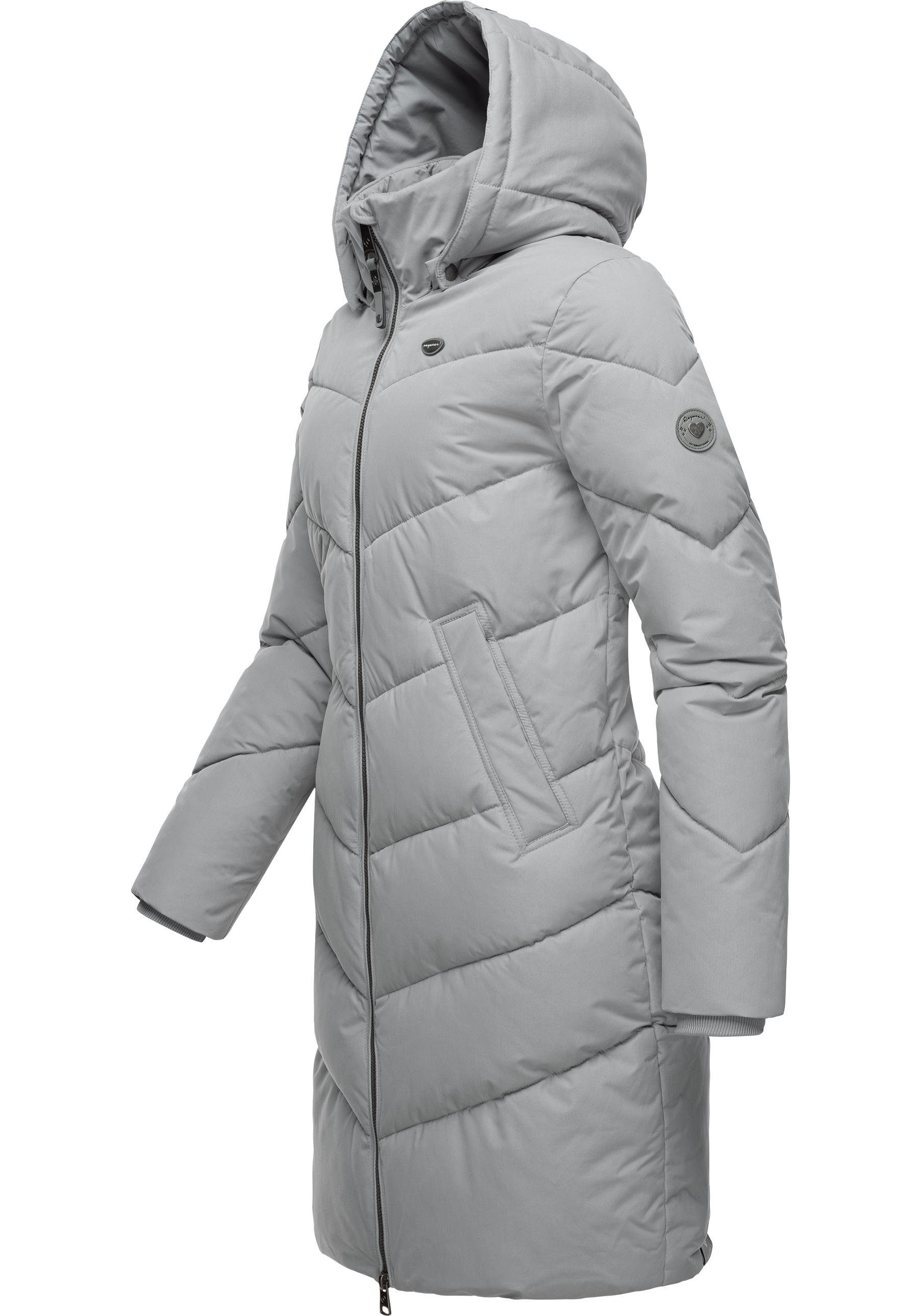 Ragwear Wintermantel Rebelka stylischer Winterparka stahlgrau abnehmbarer Kapuze mit