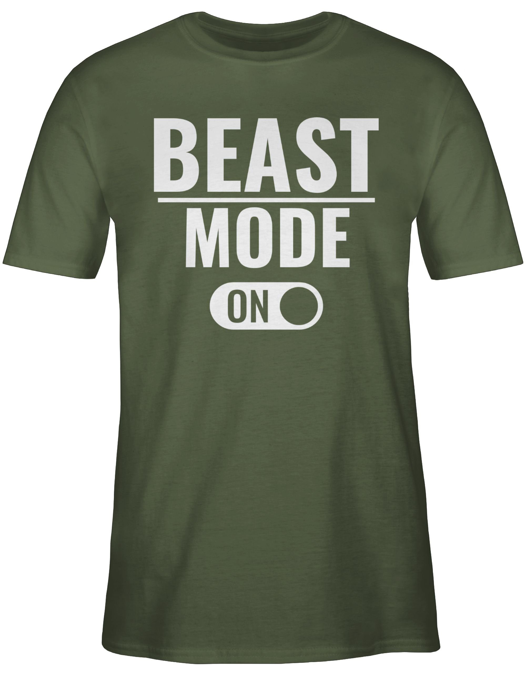 Shirtracer T-Shirt Beast Mode ON Grün & 2 Fitness Workout Army