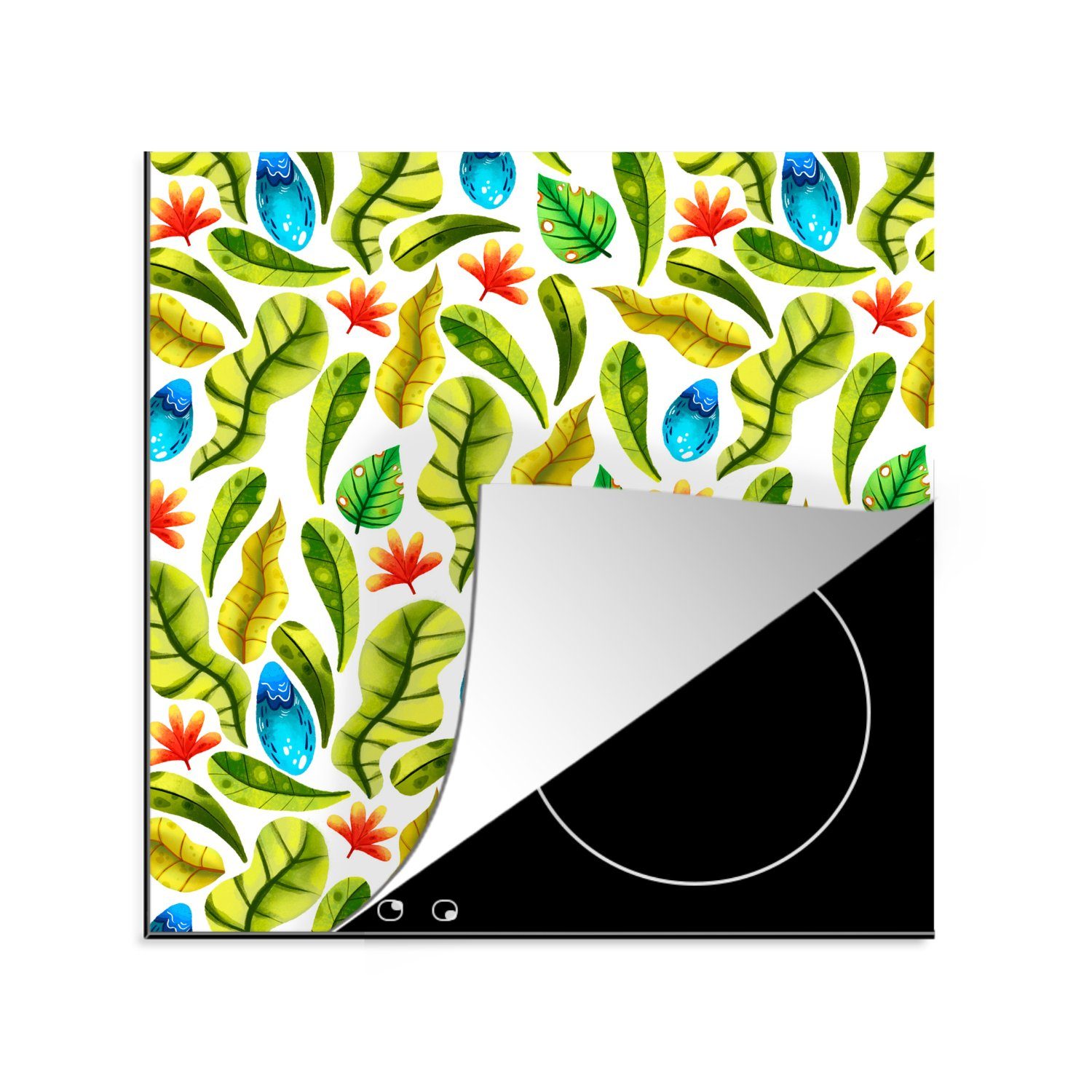 MuchoWow Herdblende-/Abdeckplatte Blumen Dschungel - tlg), cm, Ceranfeldabdeckung, für 78x78 (1 Vinyl, Arbeitsplatte küche - Blätter