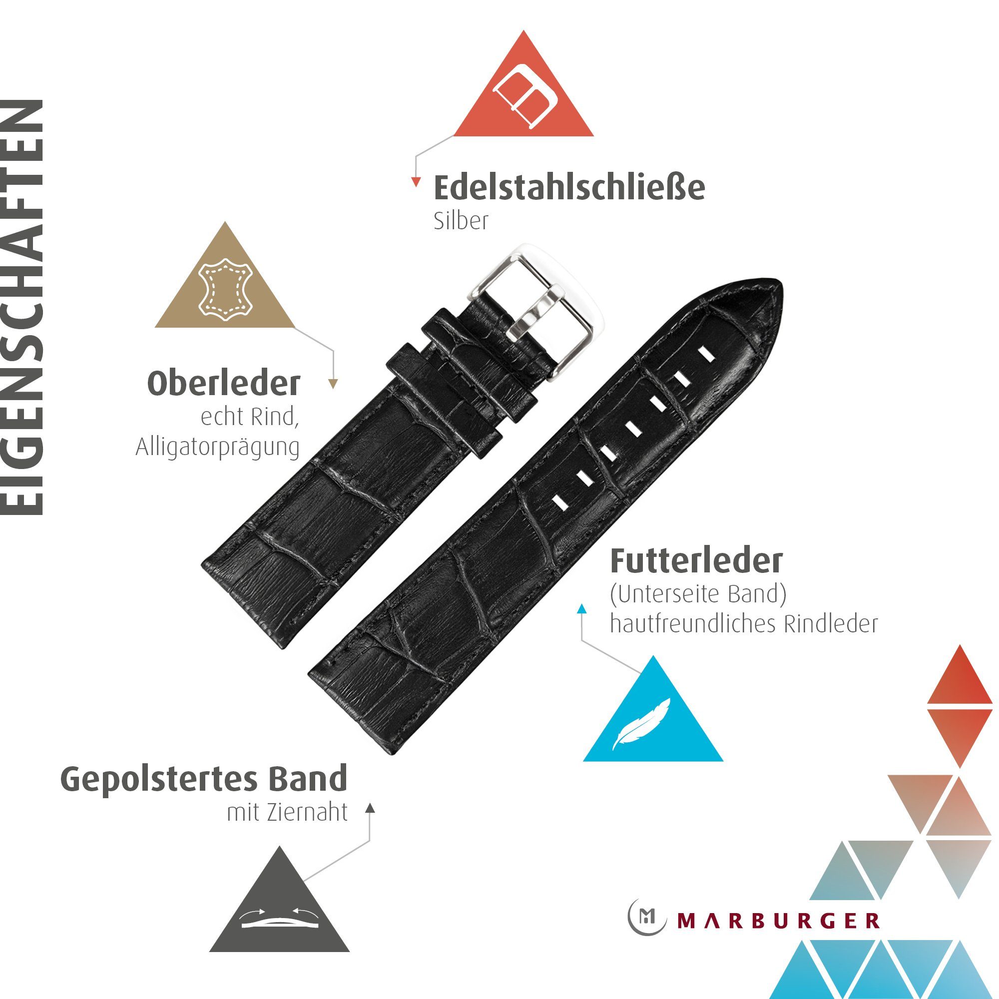 MARBURGER Uhrenarmband 24mm Leder Alligator Prägung günstig online kaufen