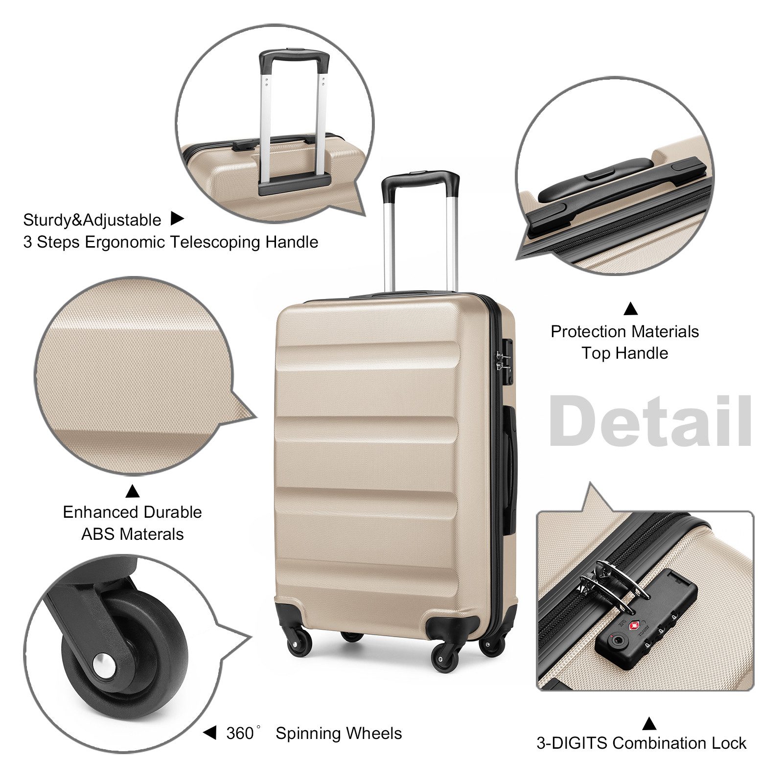 KONO Hartschalen-Trolley Handgepäck Leicht Hartschalenkoffer aus ABS Reisekoffer mit 4 Rollen – Bild 4 von 5