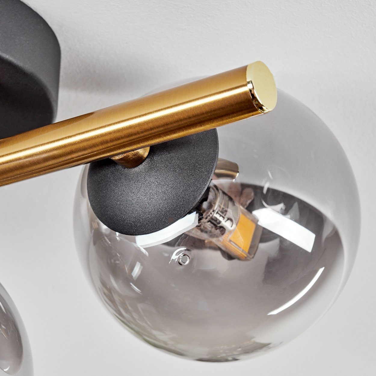 hofstein Deckenleuchte Deckenlampe aus Metall/Glas in Schwarz/Goldfarben/Rauchfarben, ohne Leuchtmittel, Leuchte im Retro-Design aus Glas, 3 x G9 LED, ohne Leuchtmittel