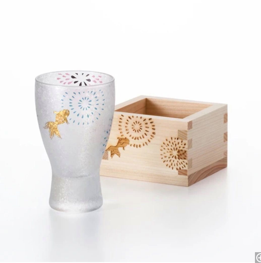 GLASS ISHIZUKA Japan Becher MASU mit Japanisches Sake Feuerwerk-Motiv in Glas Made