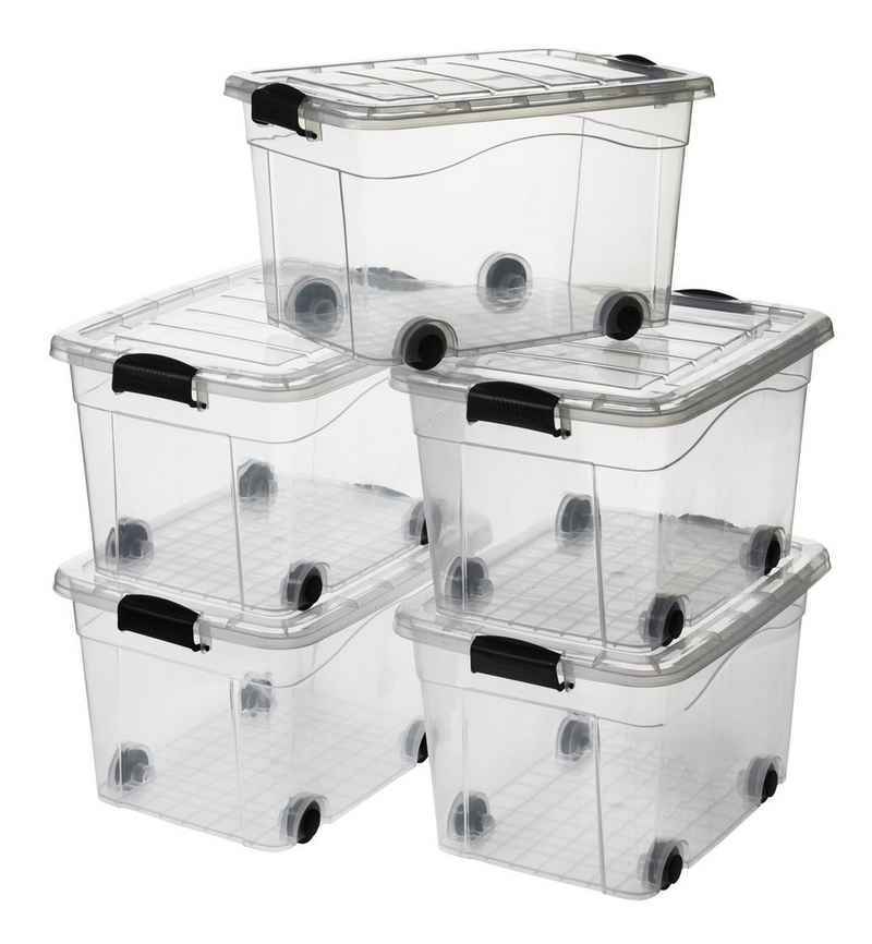 Logiplast Aufbewahrungsbox Premium Aufbwahrungsbox, 40 Liter (Spar-Set, 5 Stück), inkl. Rollen
