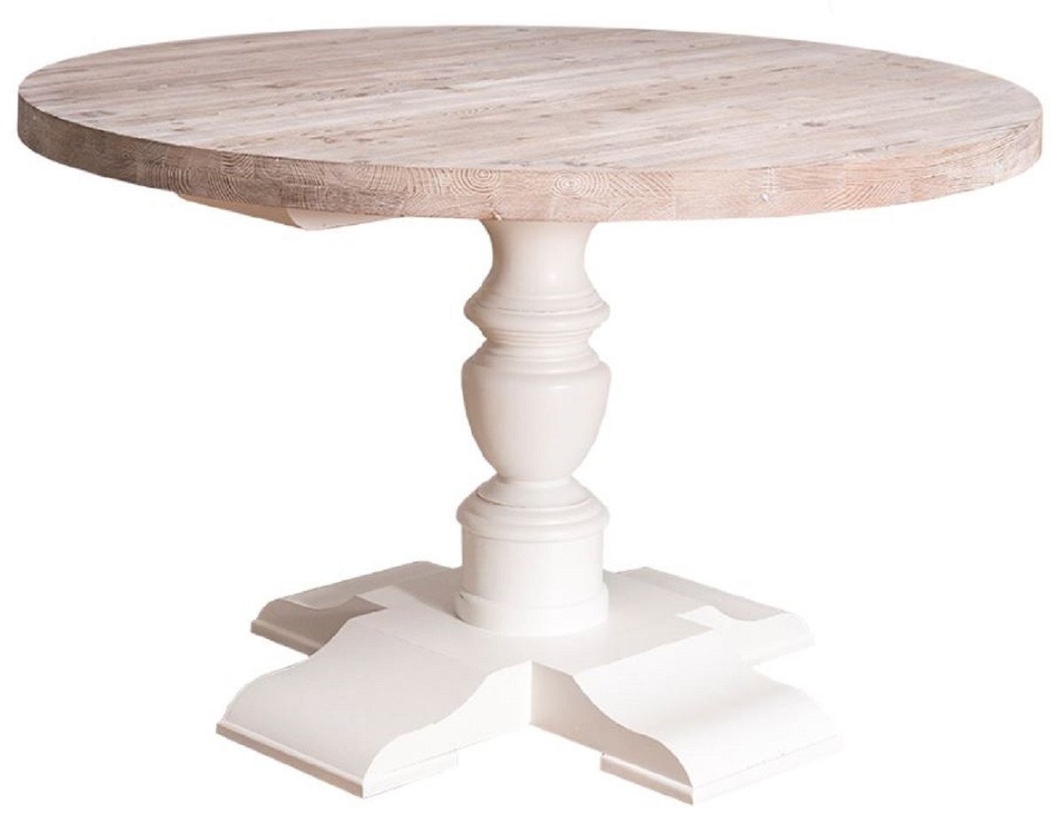 Casa Padrino Esstisch Landhausstil Esstisch Weiß / Naturfarben Ø 130 x H. 78 cm - Runder Massivholz Küchentisch