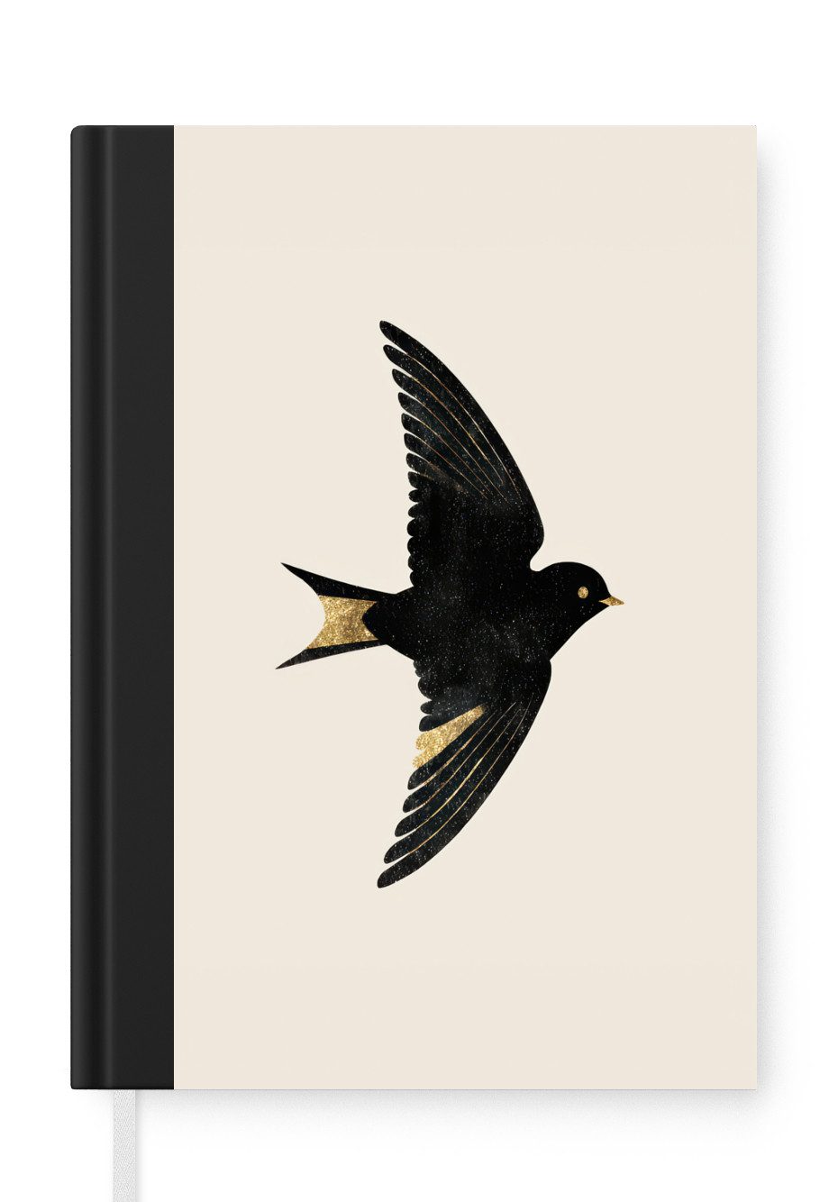 MuchoWow Notizbuch Schwarze Schwalbe - Goldfarbene Akzente - Heller Hintergrund, Notebook, Notizblock a5, Tagebuch, Journal Liniert