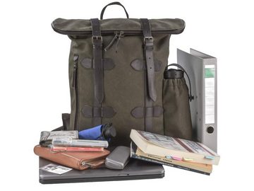 Ruitertassen Tagesrucksack Overland, Rolltop Rucksack, Canvas, Leder olivgrün, wasserdichte Reißverschlüsse