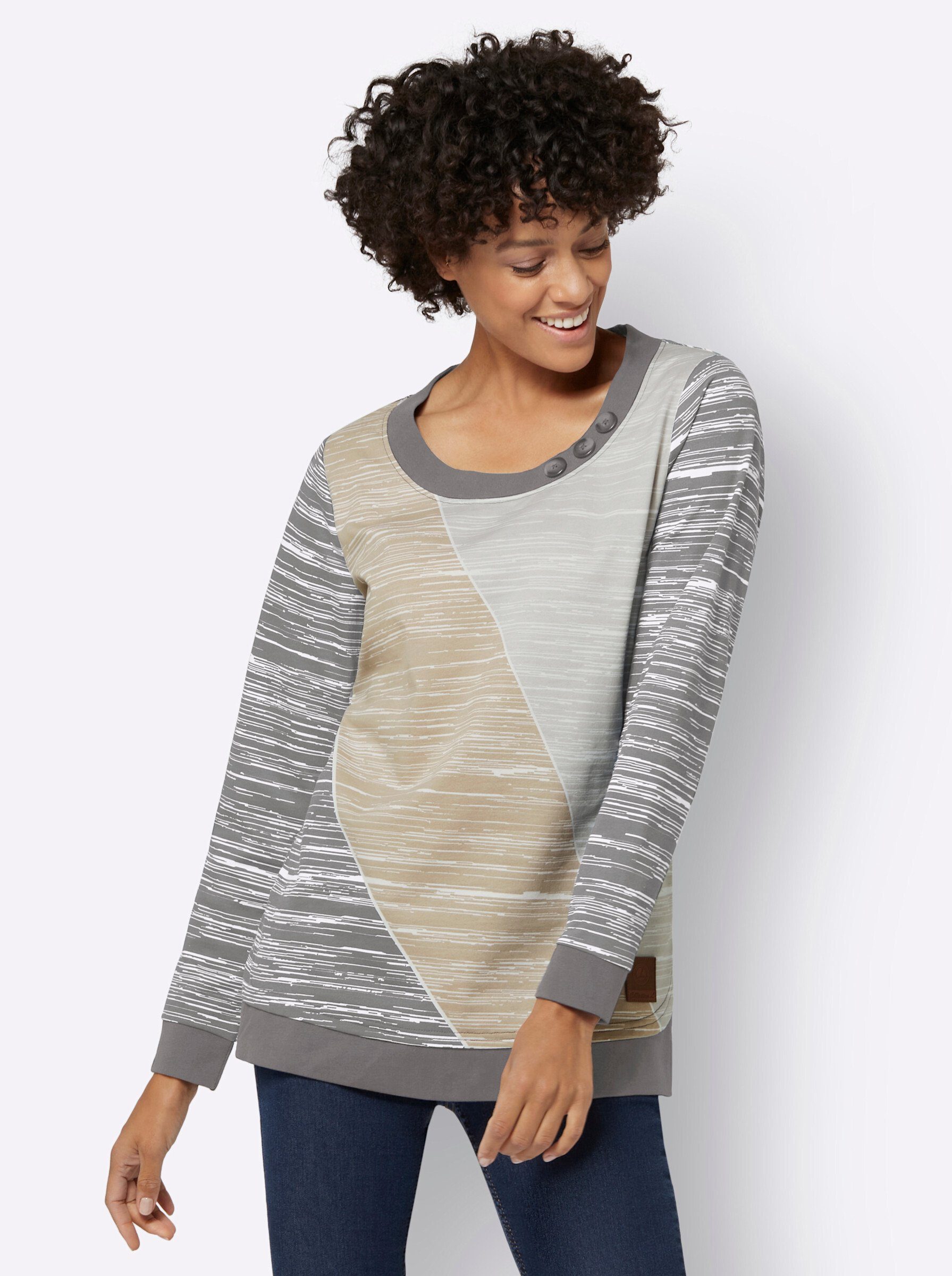 WITT WEIDEN Sweater grau-ecru-bedruckt