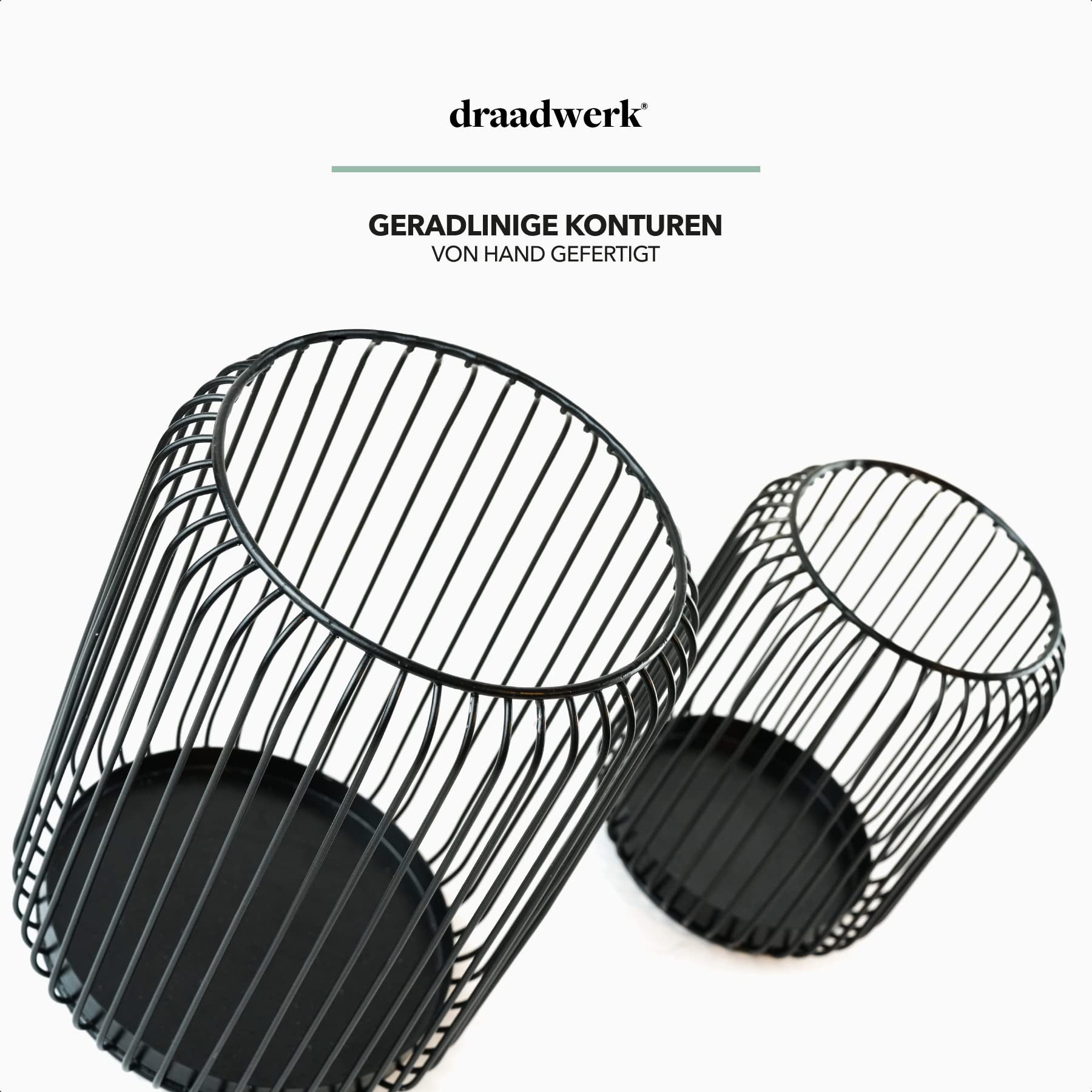 draadwerk® Bodenwindlicht 2er Set, Kerzenständer Metall Schwarz, Kerzenhalter Groß Oval (16,5L x 21B x 16,5H cm), Schwarze Dekoration, Deko, Deko Windlichter aus Draht (Schwarz)