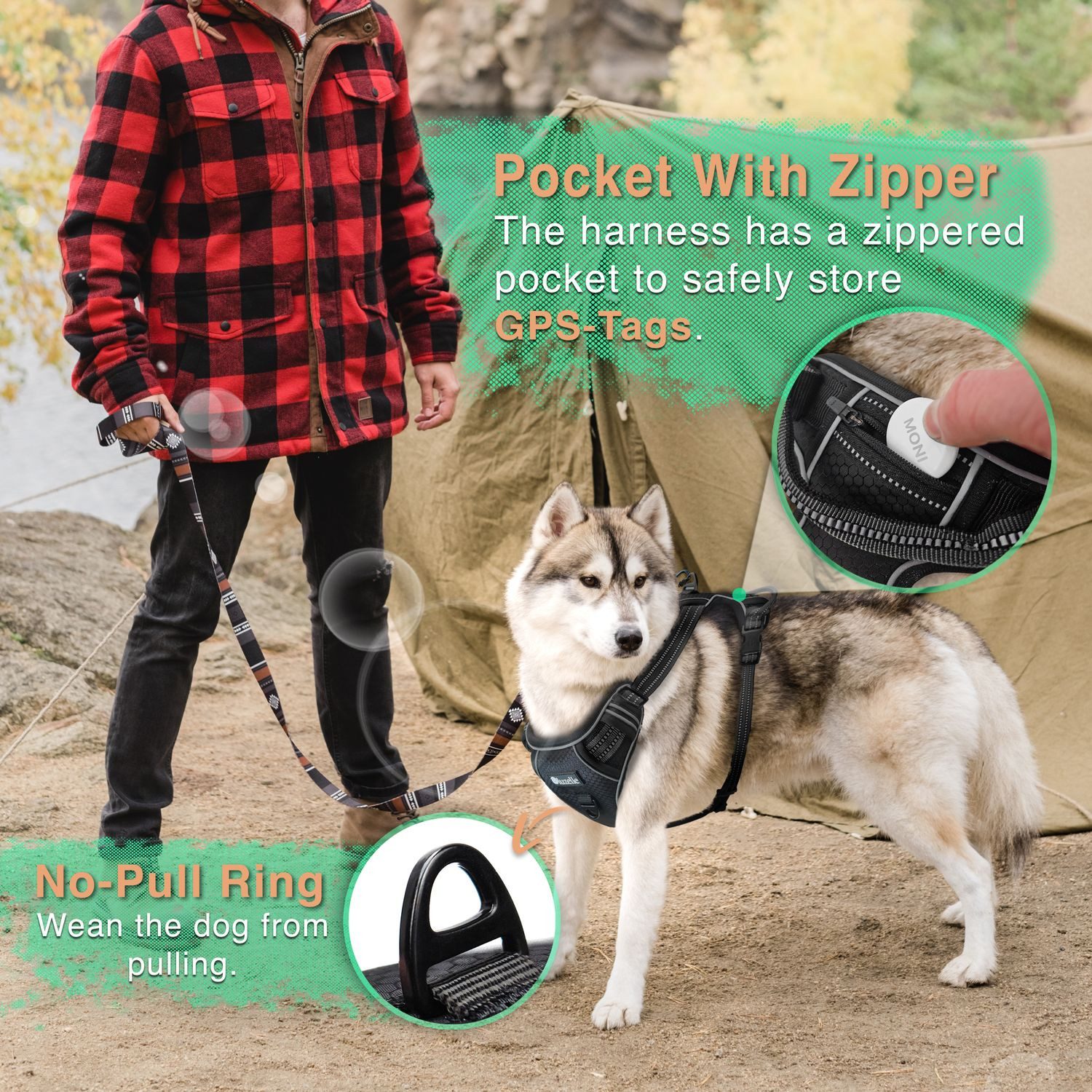Bluzelle Hunde-Sicherheitsgeschirr Hundegeschirr mit Tasche / kleine Hunde S / Anti-Zug Reflektierend, Polyester, Nylon, EVA Schaumstoff, Zugstopp Hundeweste Brustgeschirr mit Griff / Atmungsaktiv, Gepolstert
