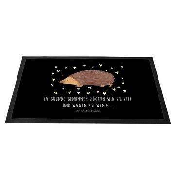 Fußmatte Igel Herzen - Schwarz - Geschenk, süße Tiermotive, Leben, Kuss, Fußab, Mr. & Mrs. Panda, Höhe: 0.6 mm
