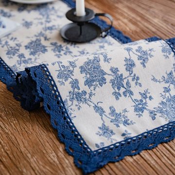 AUKUU Tischläufer Tischfahne Tischfahne bedruckt pastoral marineblau Rosenblüten, Tisch Teefahne Abendessen Fahnenstreifen