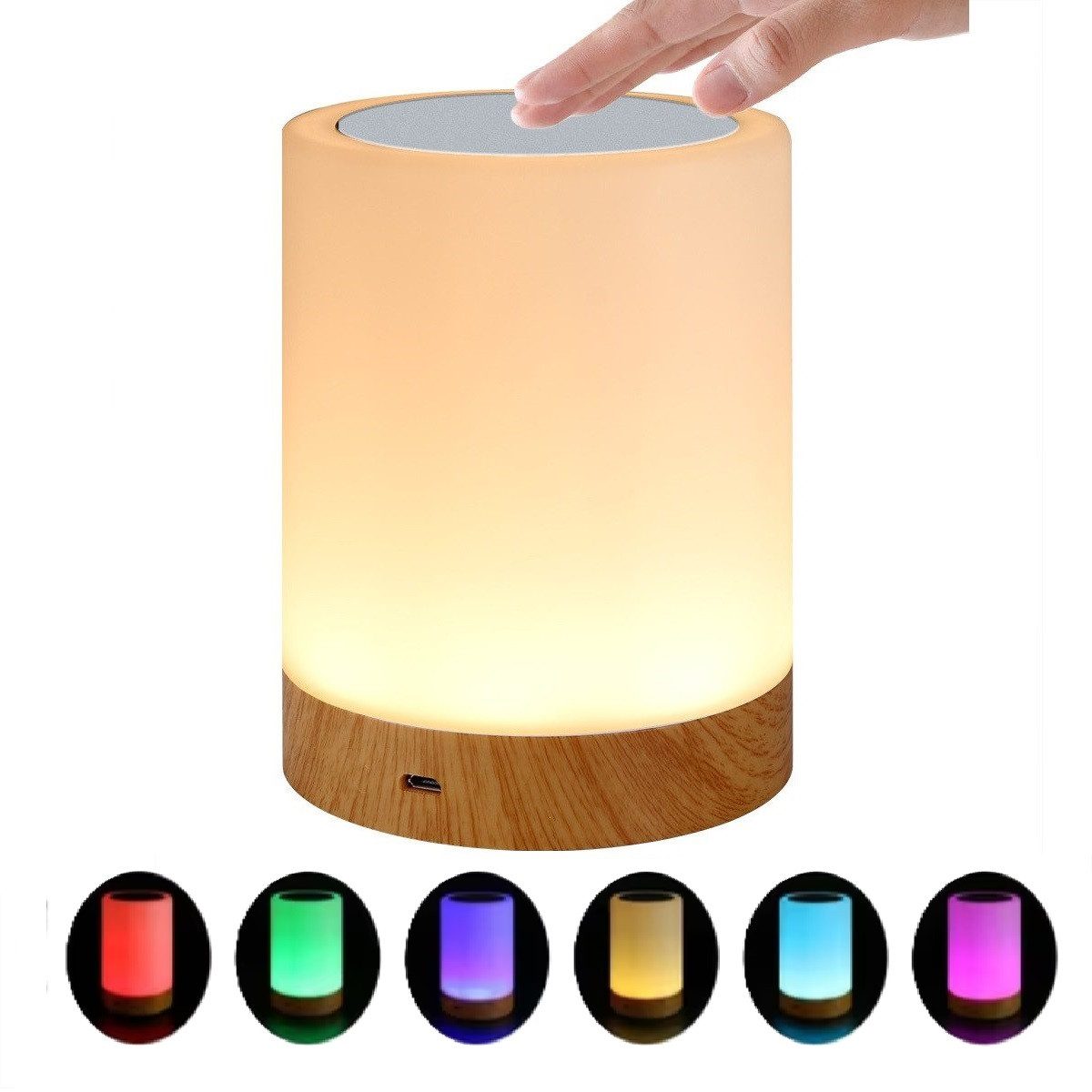 Novzep Nachttischlampe Nachtlicht,Dimmbar mit Touch-Funktion, 7 Farben, 3 Helligkeitsstufen