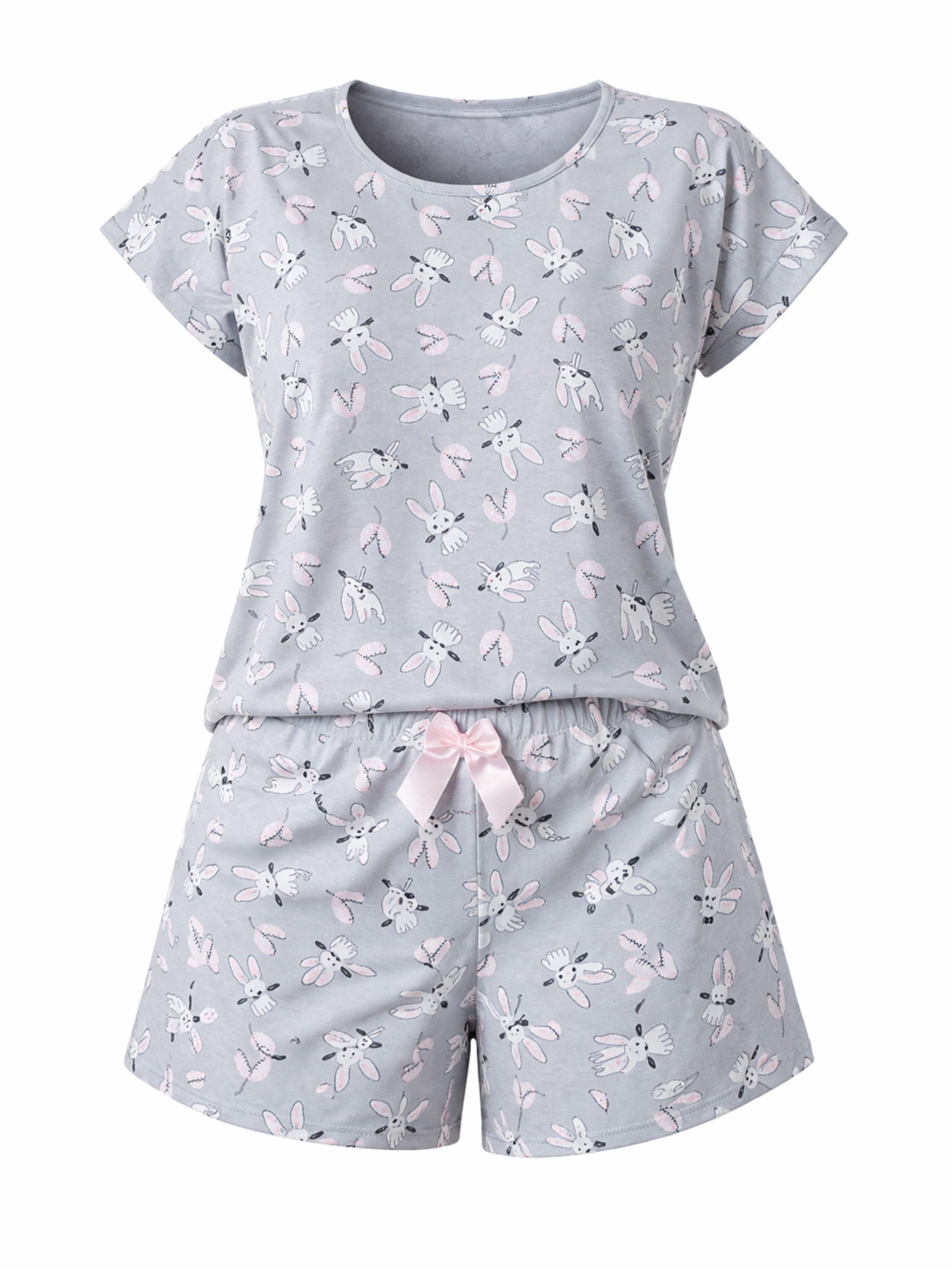 Shorty kurzer Damen Pyjama Silbergrau