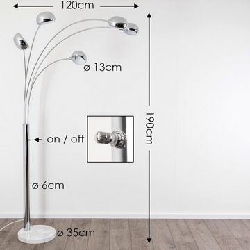 hofstein Bogenlampe »Suio« Stehleuchte aus Metall in chrom mit Lichteffekt, ohne Leuchtmittel, 5xE14, Standleuchte mit Sockel aus Marmor