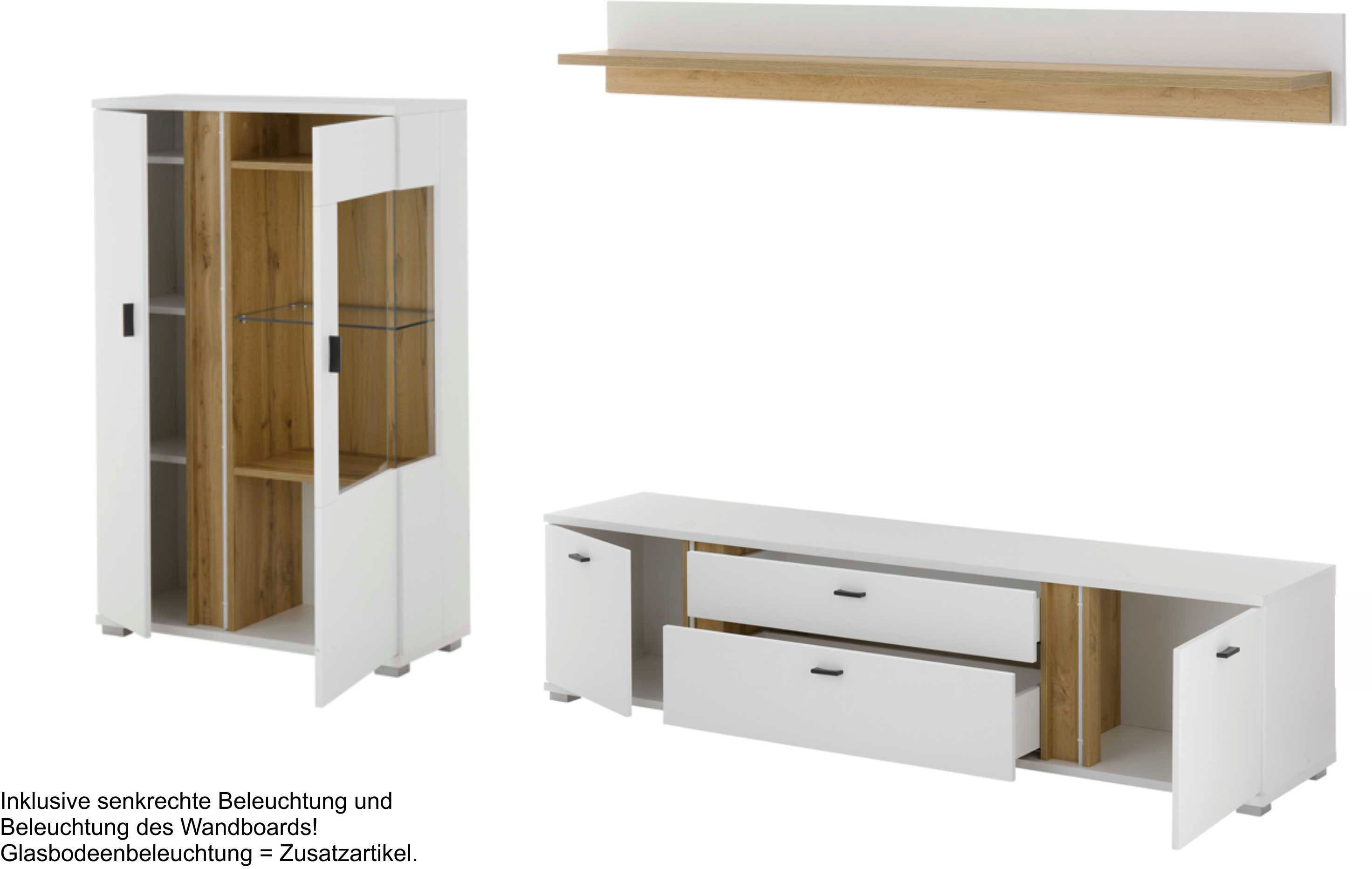 Home affaire Wohnwand LONG ISLAND, (Set, 3-St), in moderner Trendfarbe,inklusive senkrechter Beleuchtung,Breite 290 cm